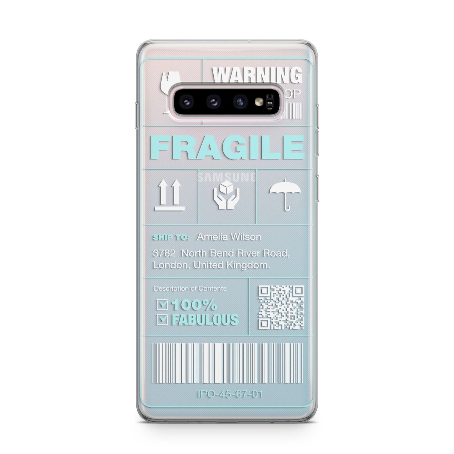 White and Blue Parcel Label with Name Samsung Galaxy S10 Plus Case