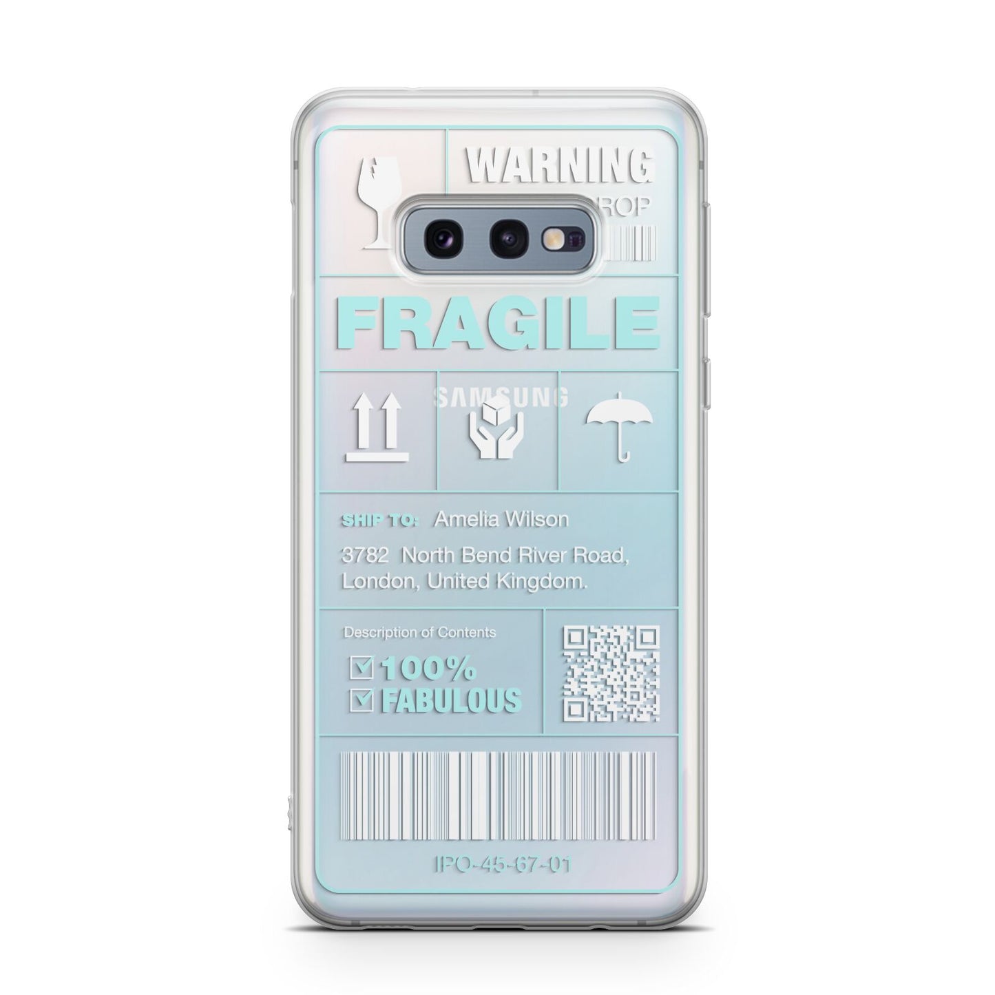 White and Blue Parcel Label with Name Samsung Galaxy S10E Case