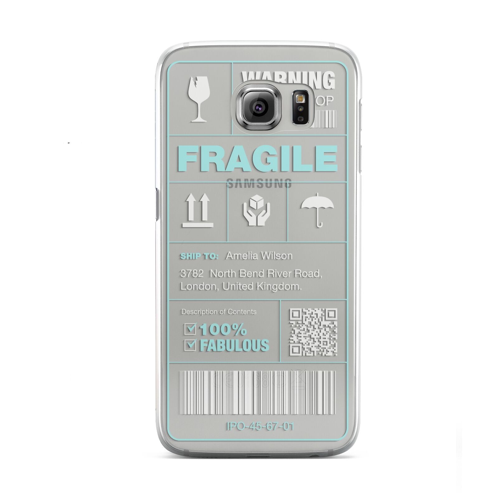 White and Blue Parcel Label with Name Samsung Galaxy S6 Case