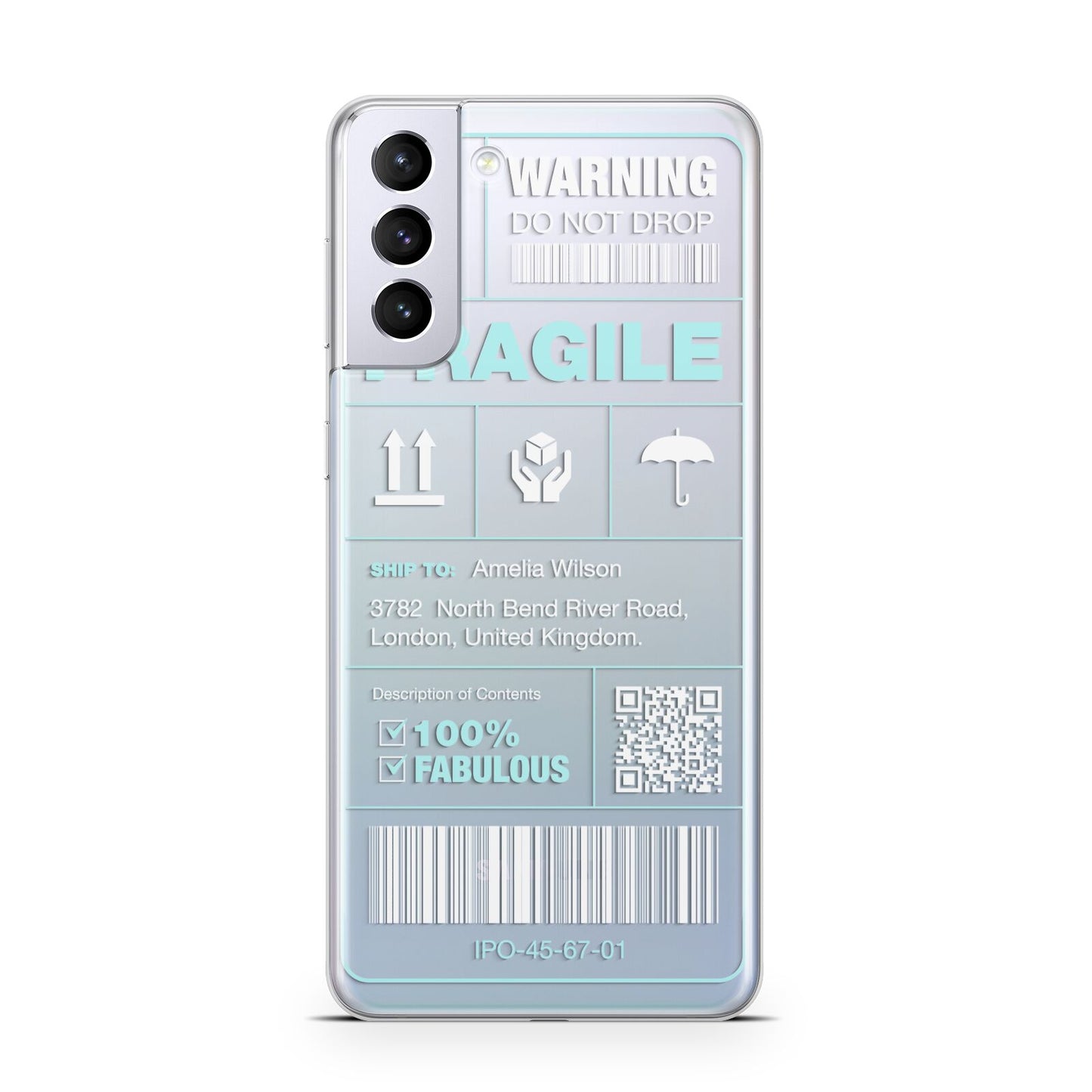 White and Blue Parcel Label with Name Samsung S21 Plus Case