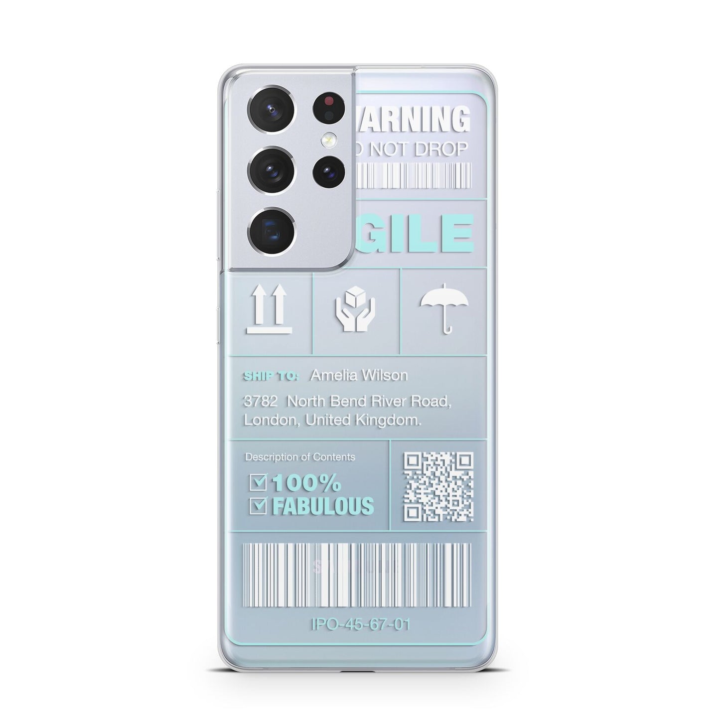 White and Blue Parcel Label with Name Samsung S21 Ultra Case