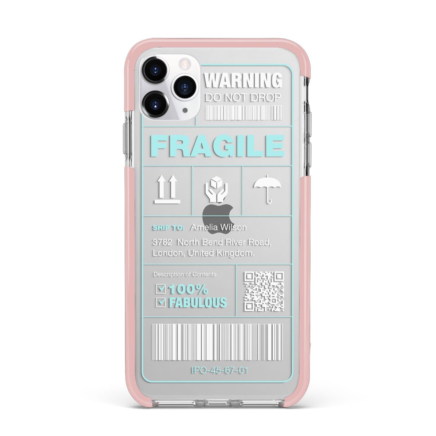 White and Blue Parcel Label with Name iPhone 11 Pro Max Impact Pink Edge Case