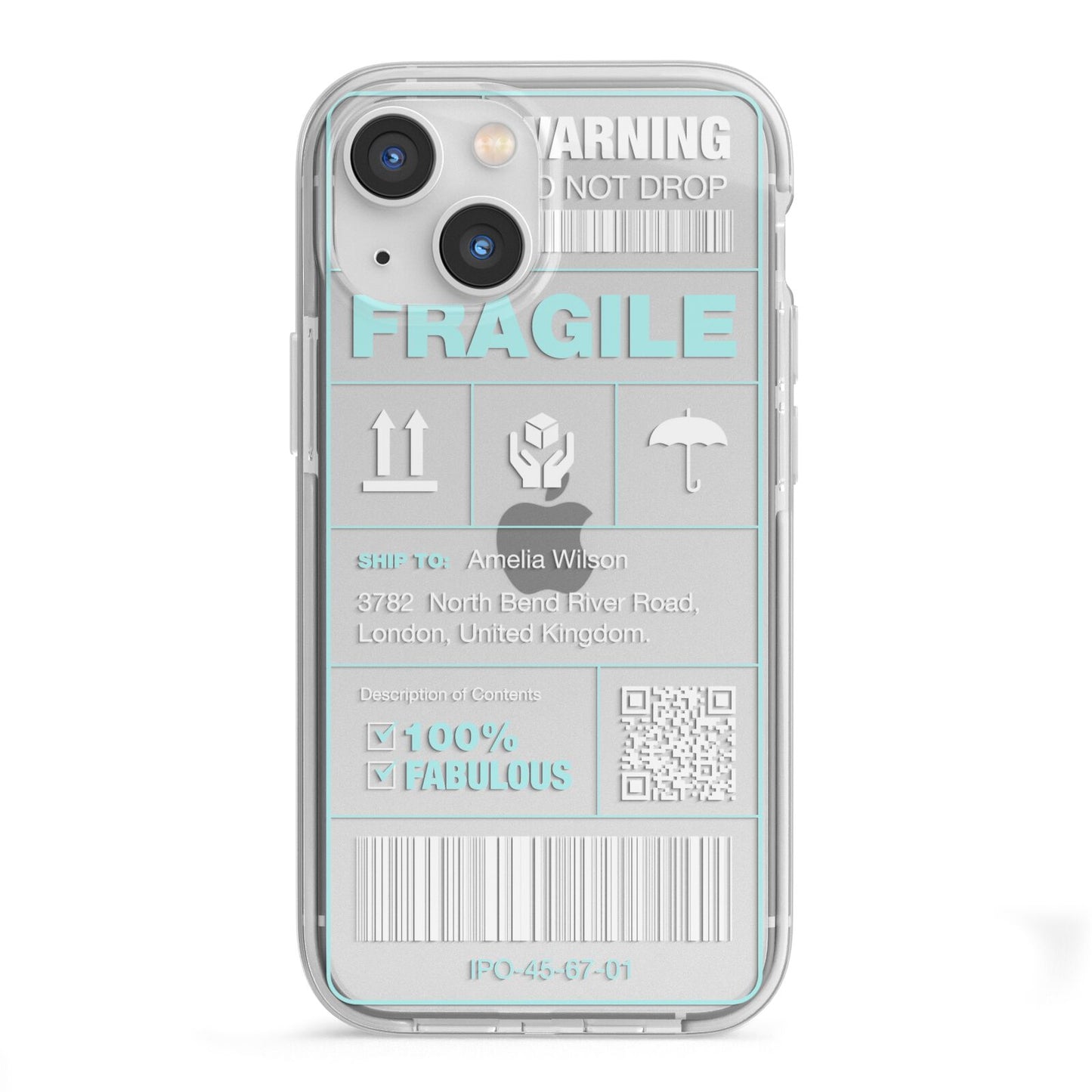 White and Blue Parcel Label with Name iPhone 13 Mini TPU Impact Case with White Edges