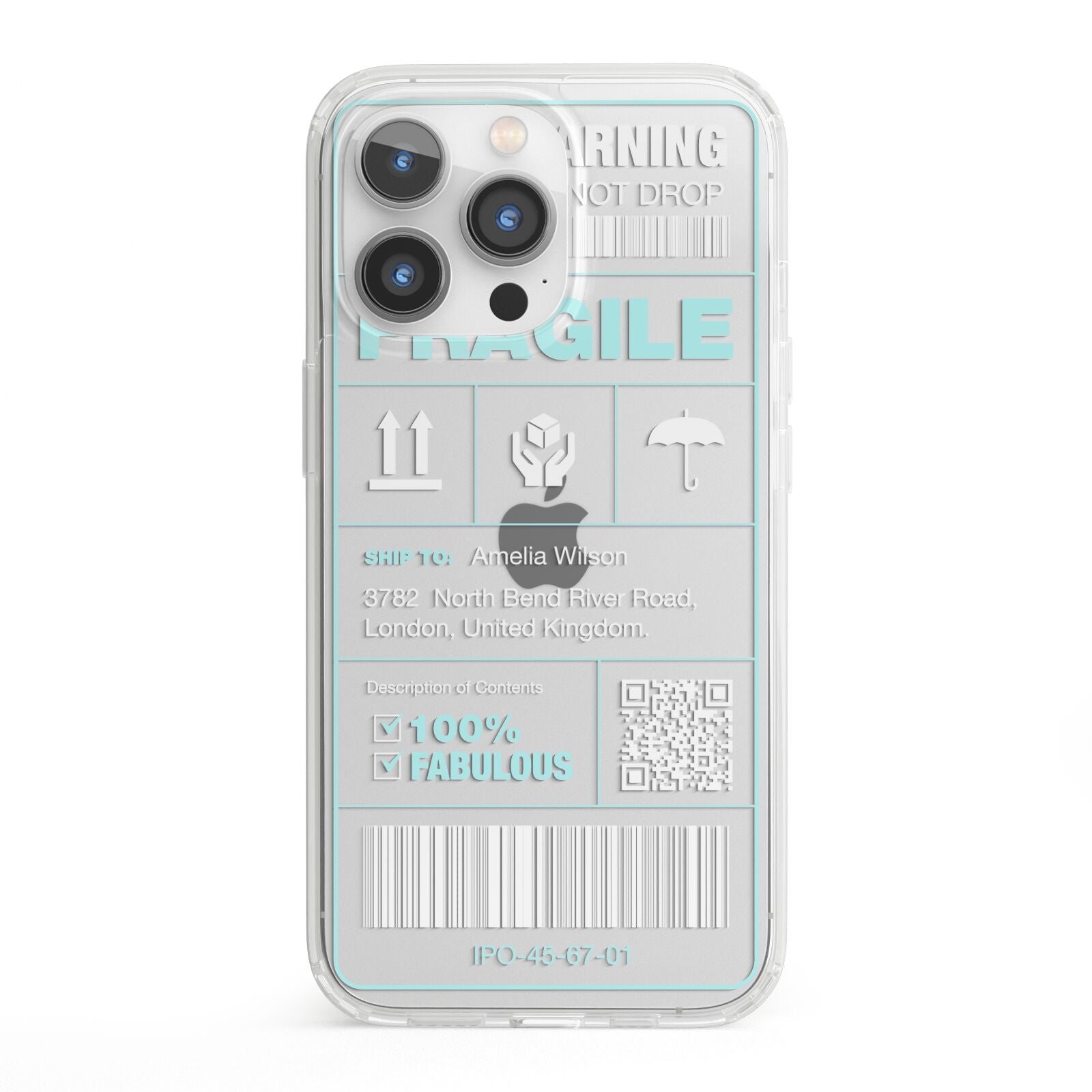 White and Blue Parcel Label with Name iPhone 13 Pro Clear Bumper Case