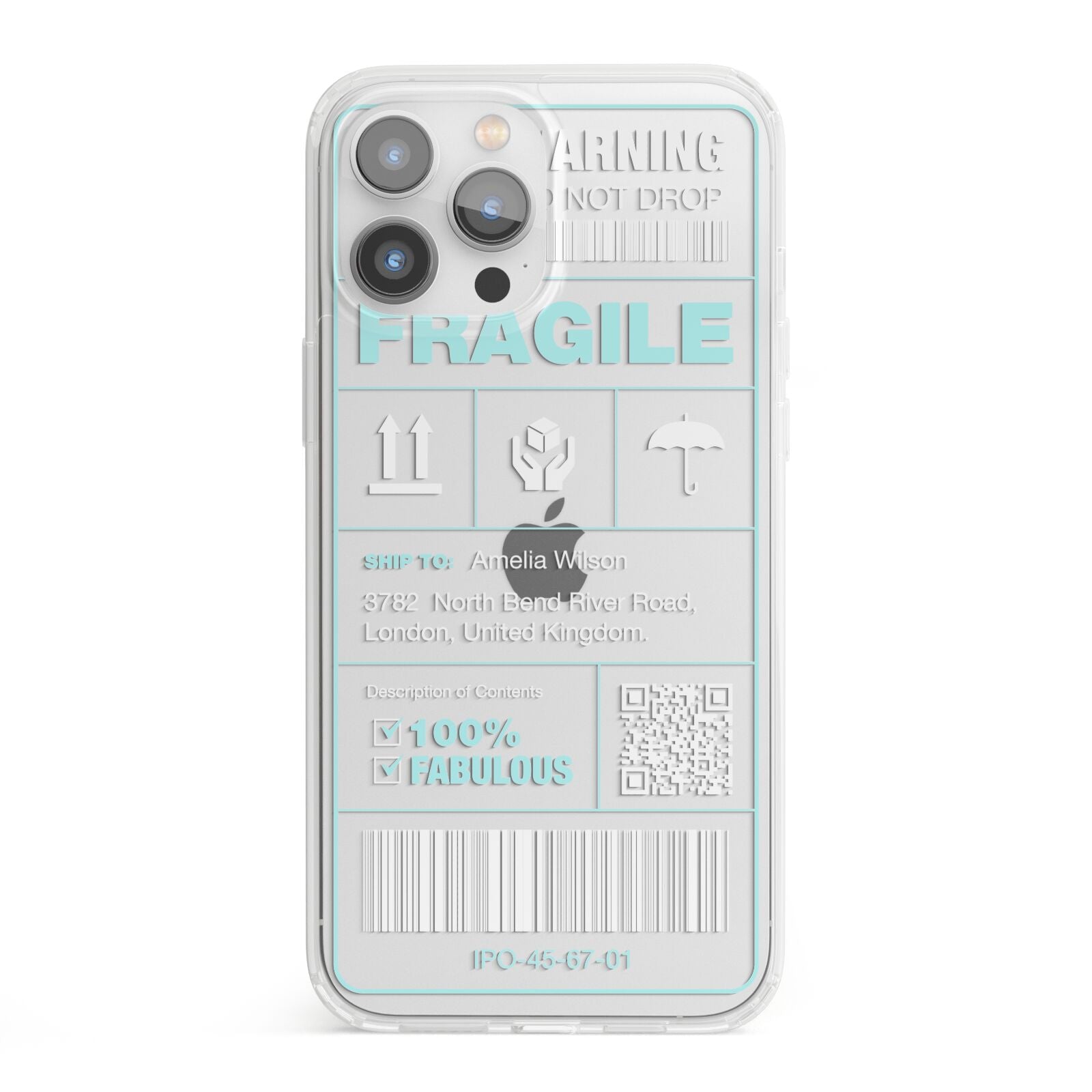 White and Blue Parcel Label with Name iPhone 13 Pro Max Clear Bumper Case