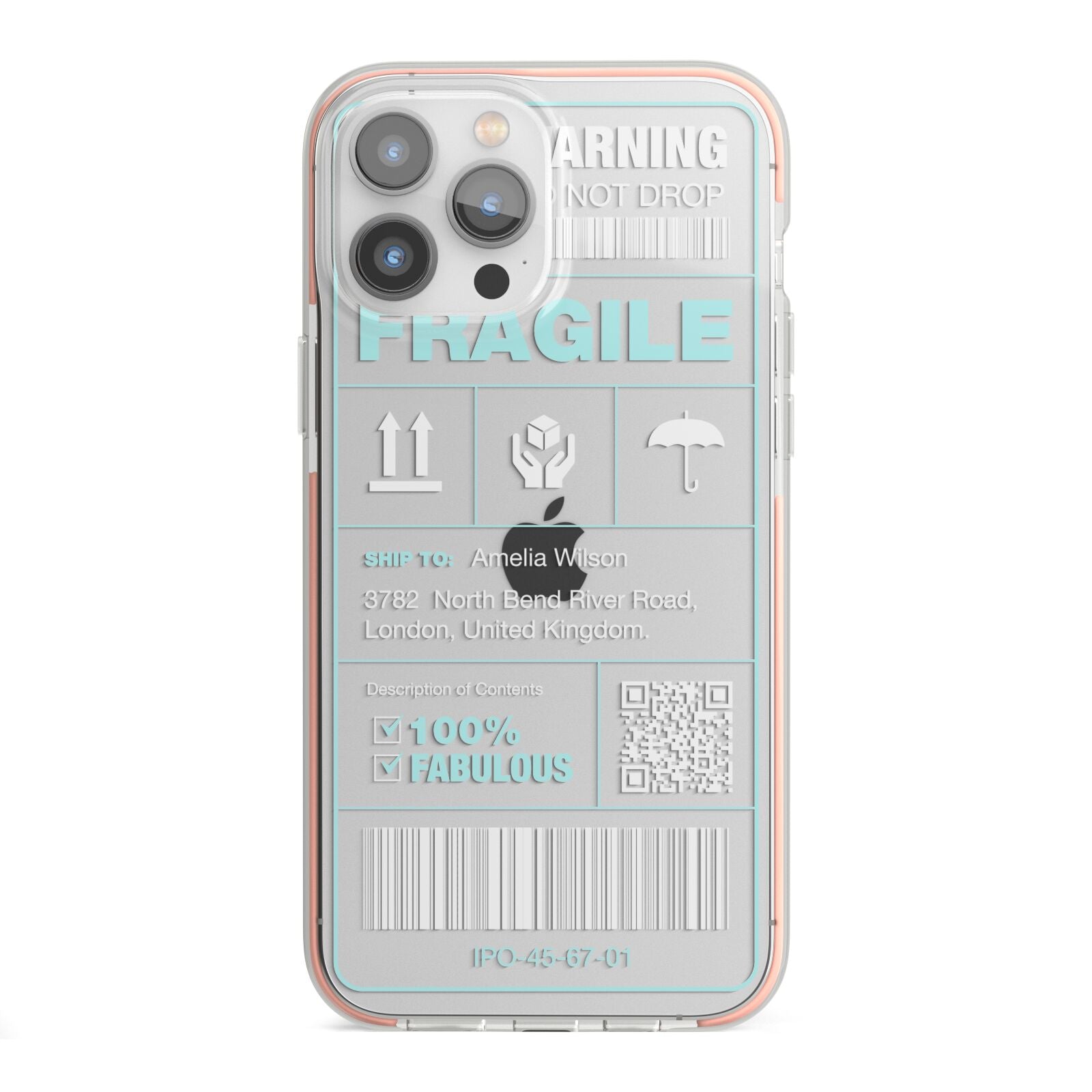 White and Blue Parcel Label with Name iPhone 13 Pro Max TPU Impact Case with Pink Edges