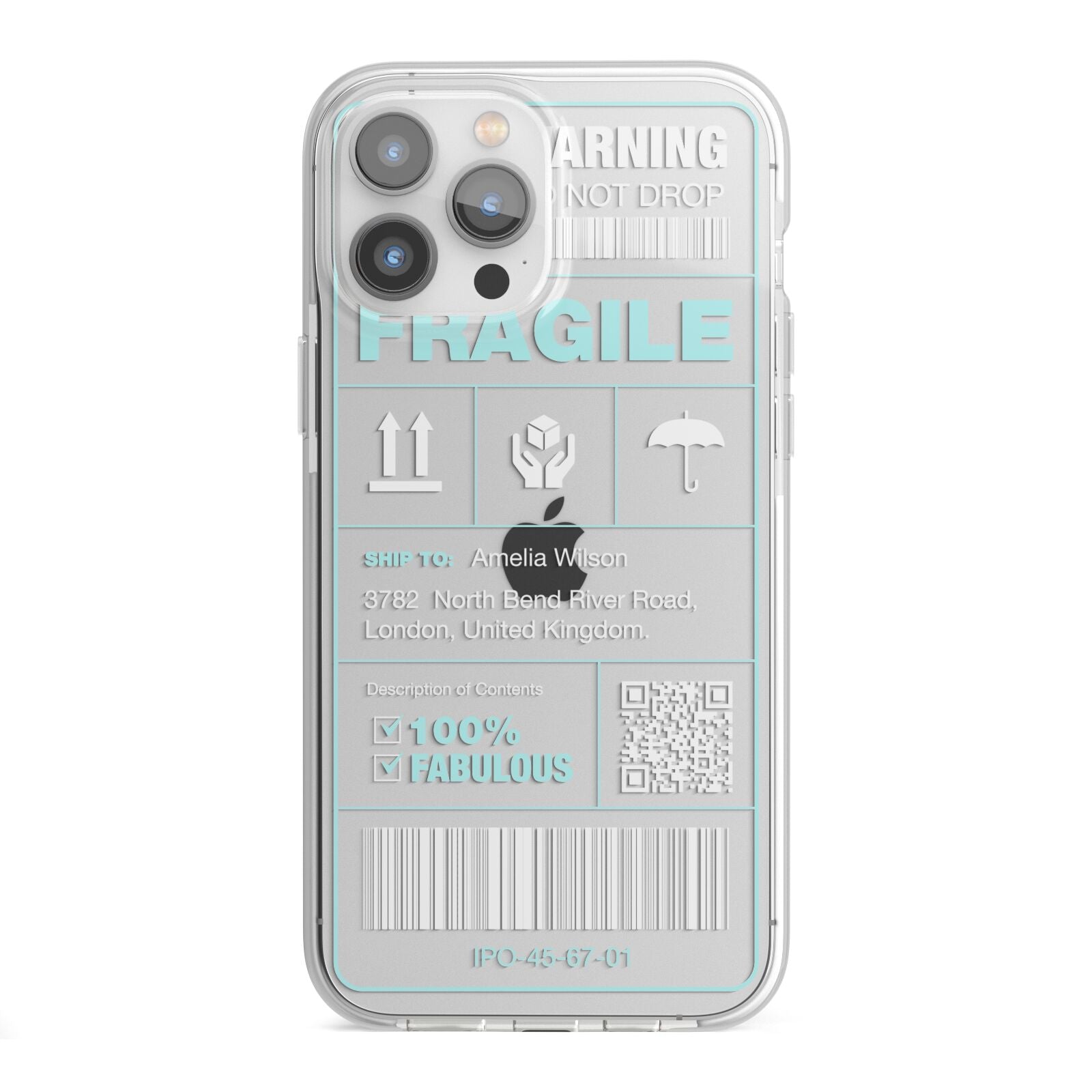 White and Blue Parcel Label with Name iPhone 13 Pro Max TPU Impact Case with White Edges