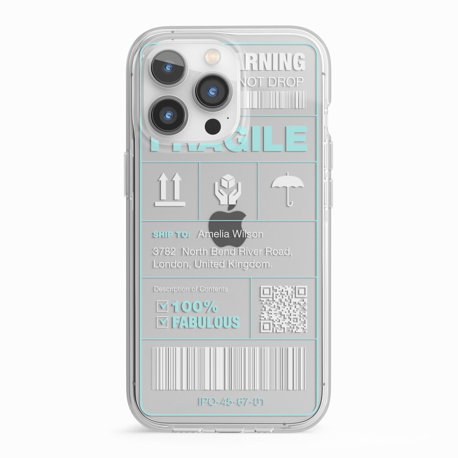 White and Blue Parcel Label with Name iPhone 13 Pro TPU Impact Case with White Edges