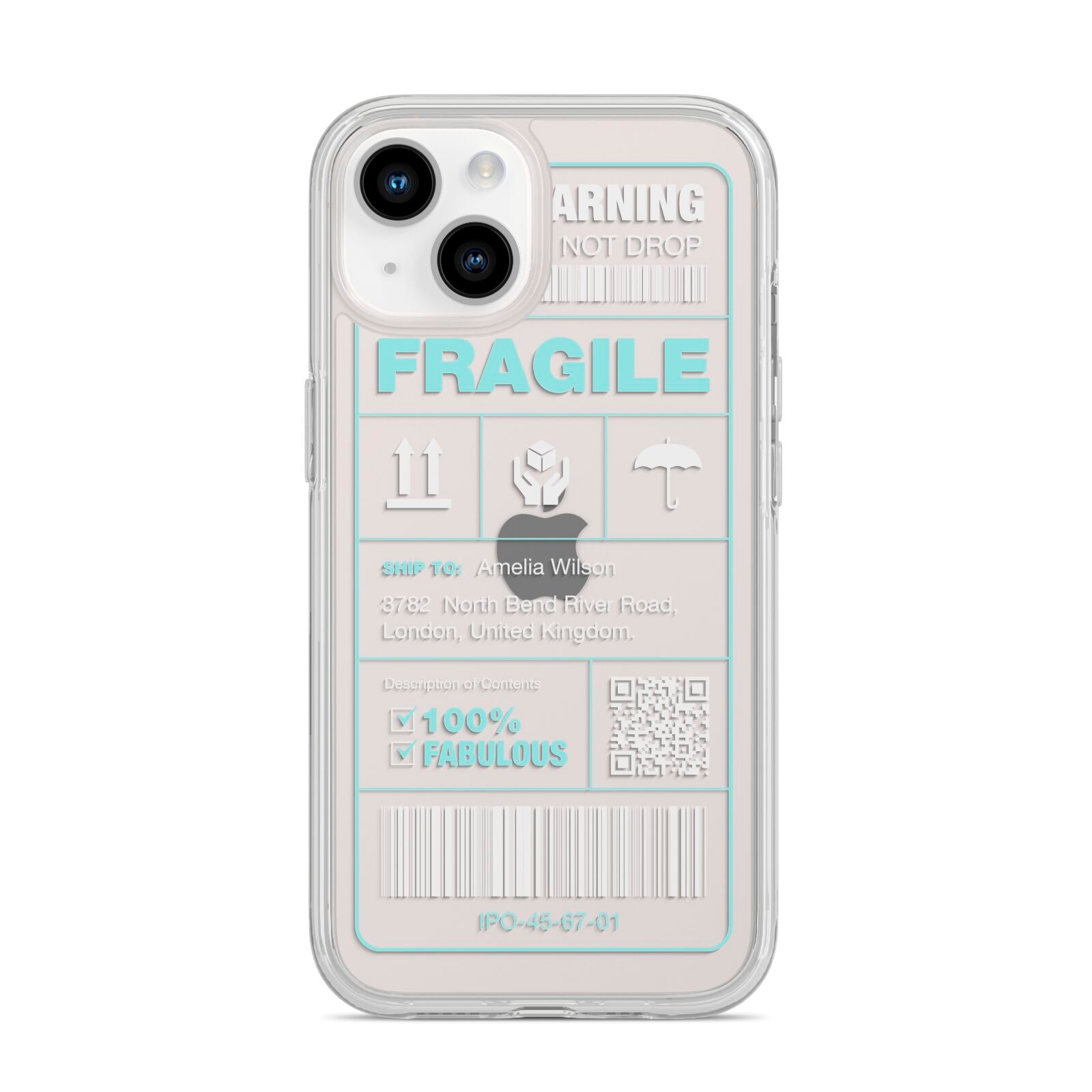 White and Blue Parcel Label with Name iPhone 14 Clear Tough Case Starlight