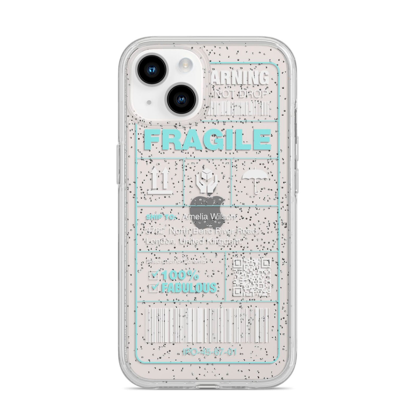 White and Blue Parcel Label with Name iPhone 14 Glitter Tough Case Starlight