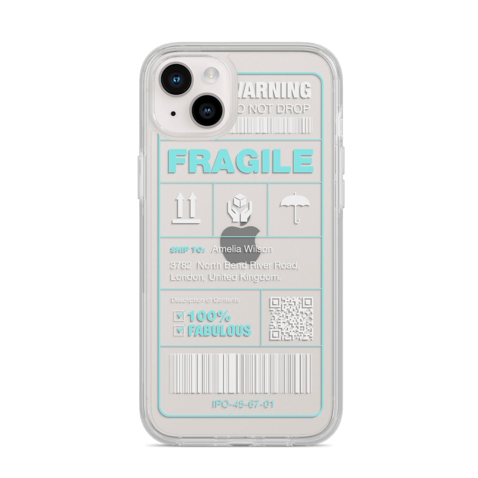 White and Blue Parcel Label with Name iPhone 14 Plus Clear Tough Case Starlight