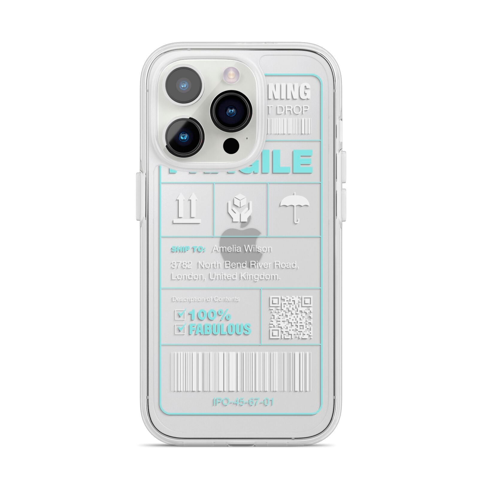 White and Blue Parcel Label with Name iPhone 14 Pro Clear Tough Case Silver