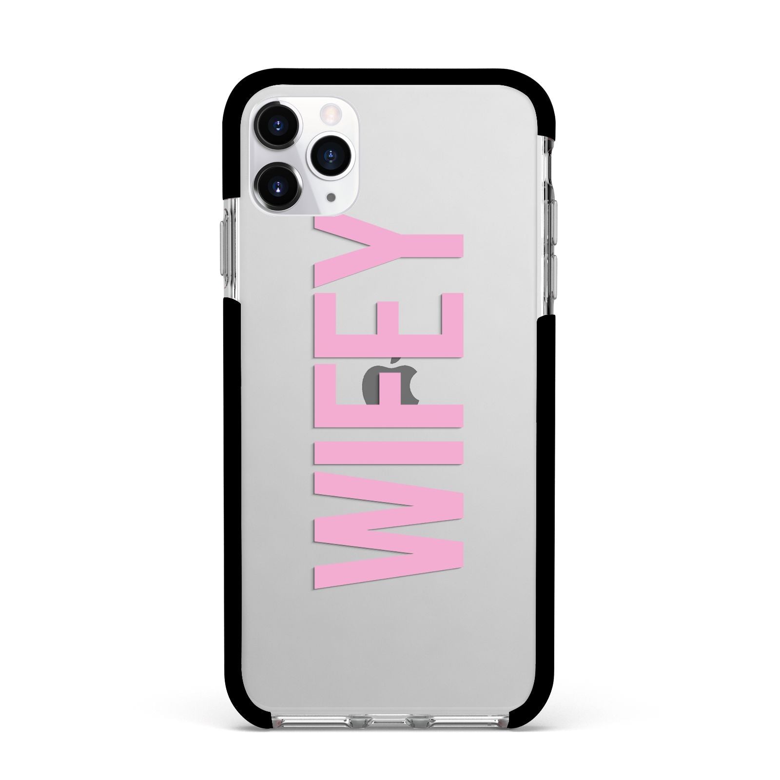 Wifey Pink Apple iPhone 11 Pro Max in Silver with Black Impact Case