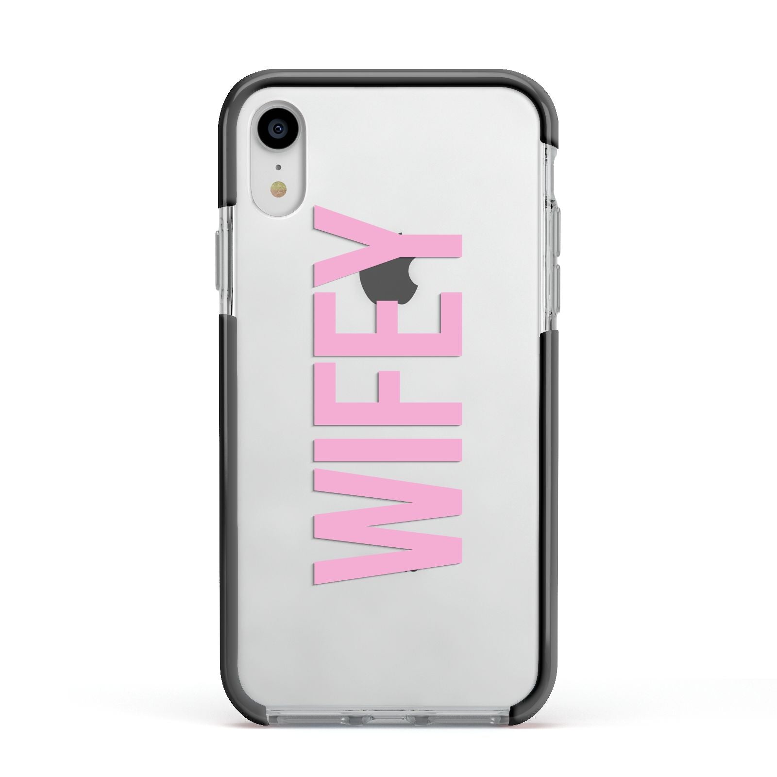 Wifey Pink Apple iPhone XR Impact Case Black Edge on Silver Phone