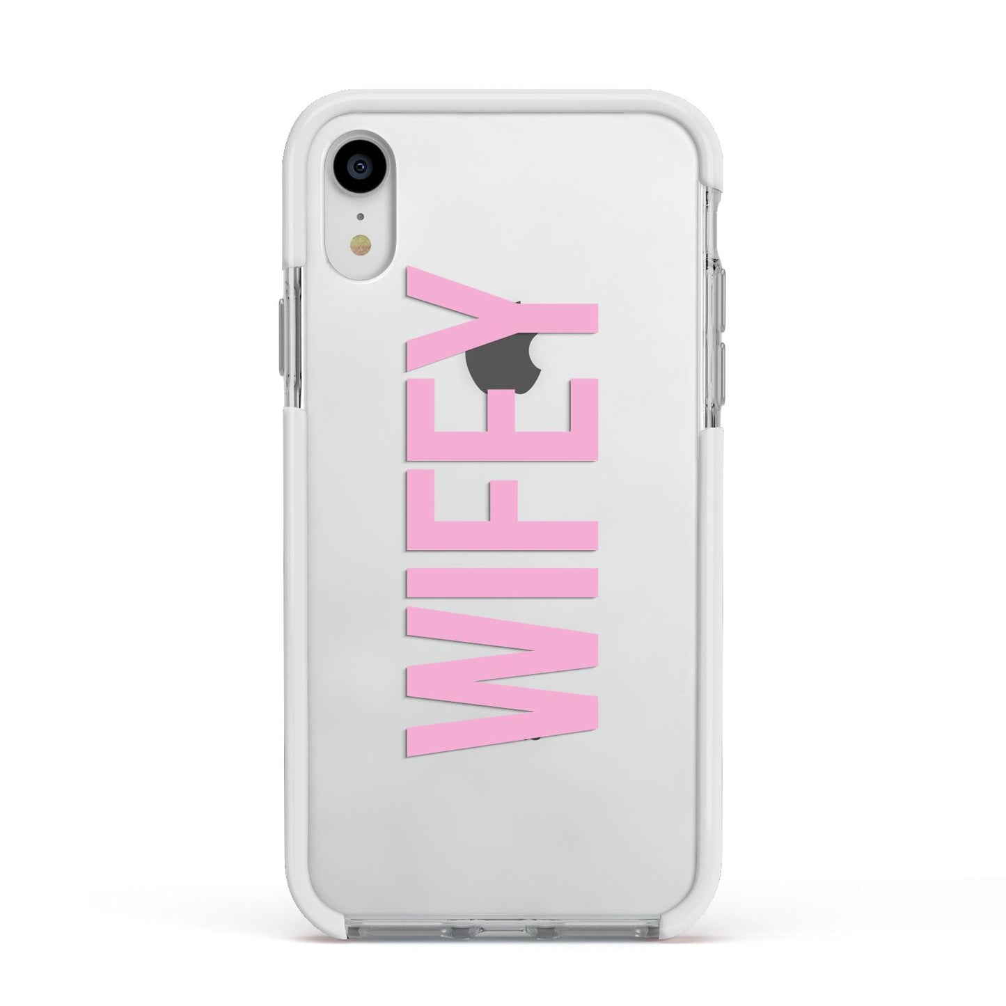 Wifey Pink Apple iPhone XR Impact Case White Edge on Silver Phone