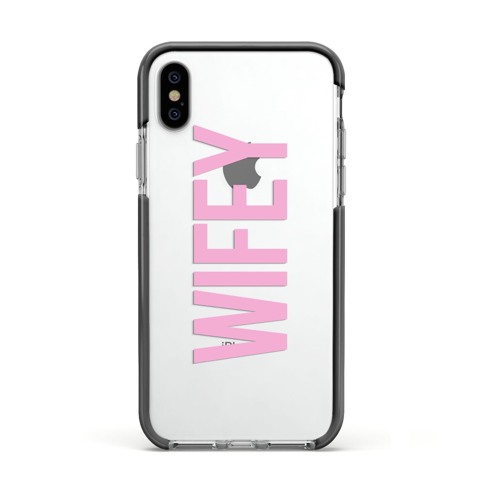 Wifey Pink Apple iPhone Xs Impact Case Black Edge on Silver Phone