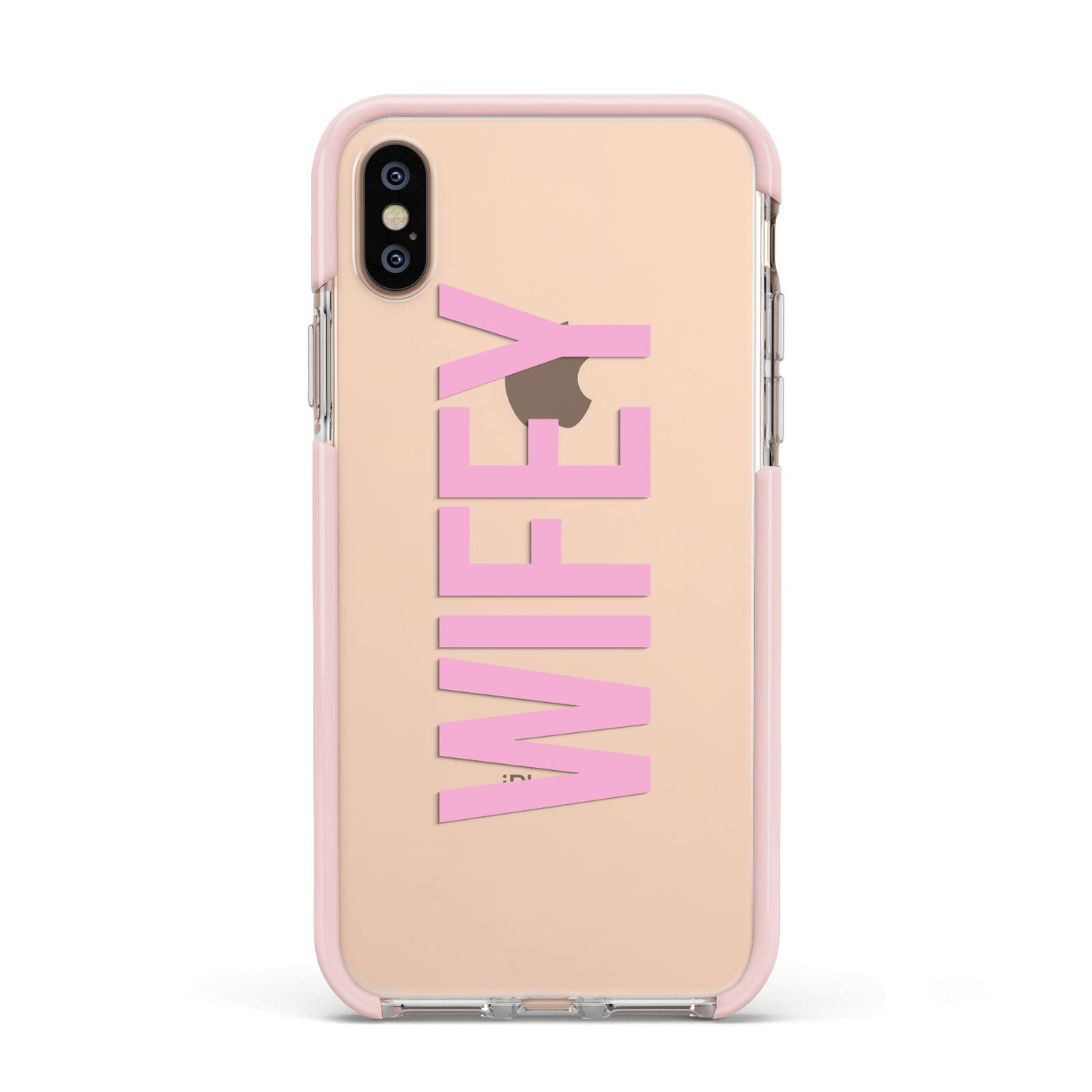 Wifey Pink Apple iPhone Xs Impact Case Pink Edge on Gold Phone
