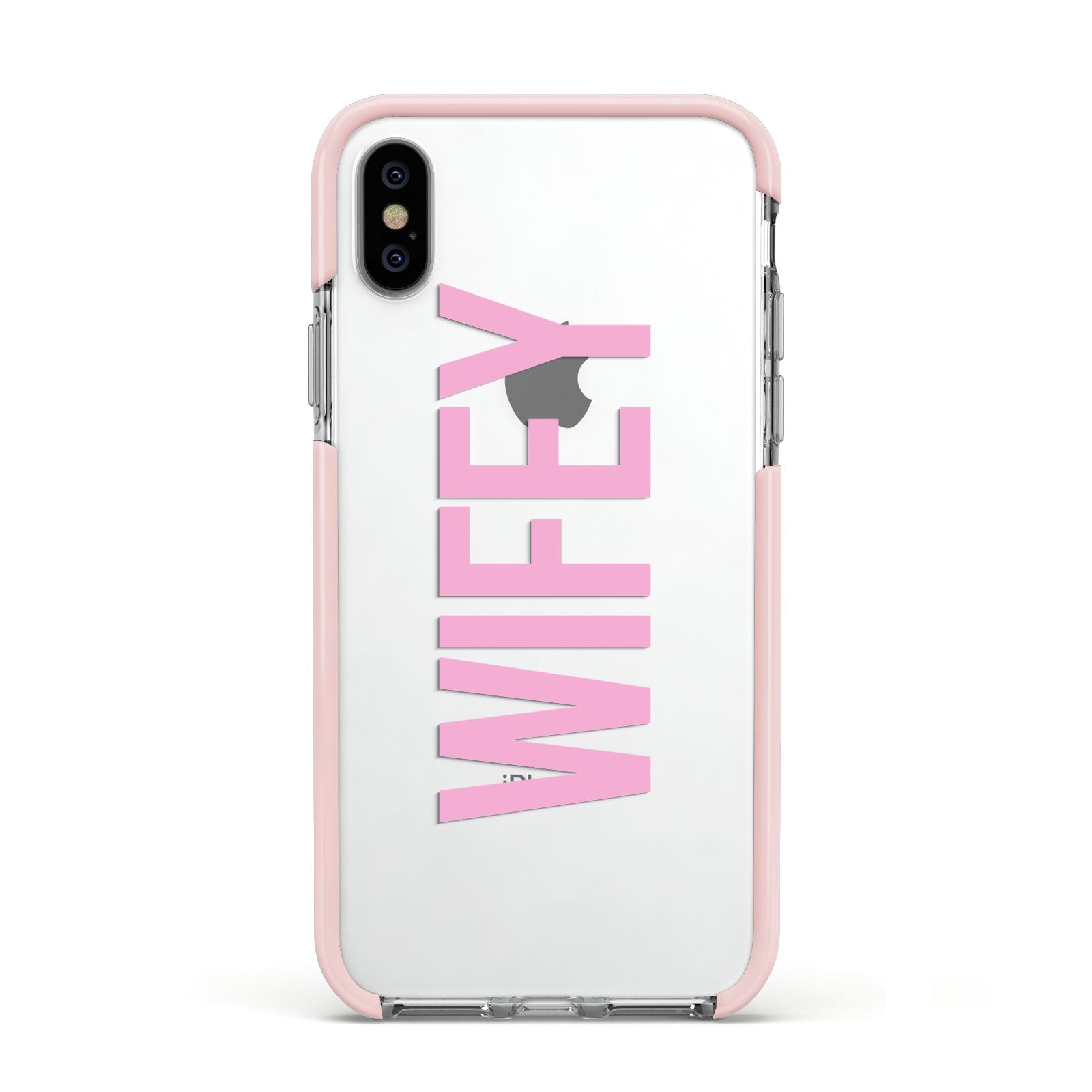 Wifey Pink Apple iPhone Xs Impact Case Pink Edge on Silver Phone