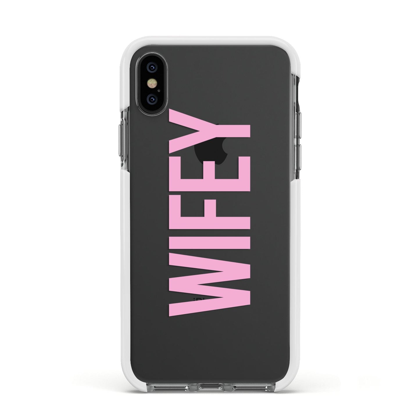 Wifey Pink Apple iPhone Xs Impact Case White Edge on Black Phone