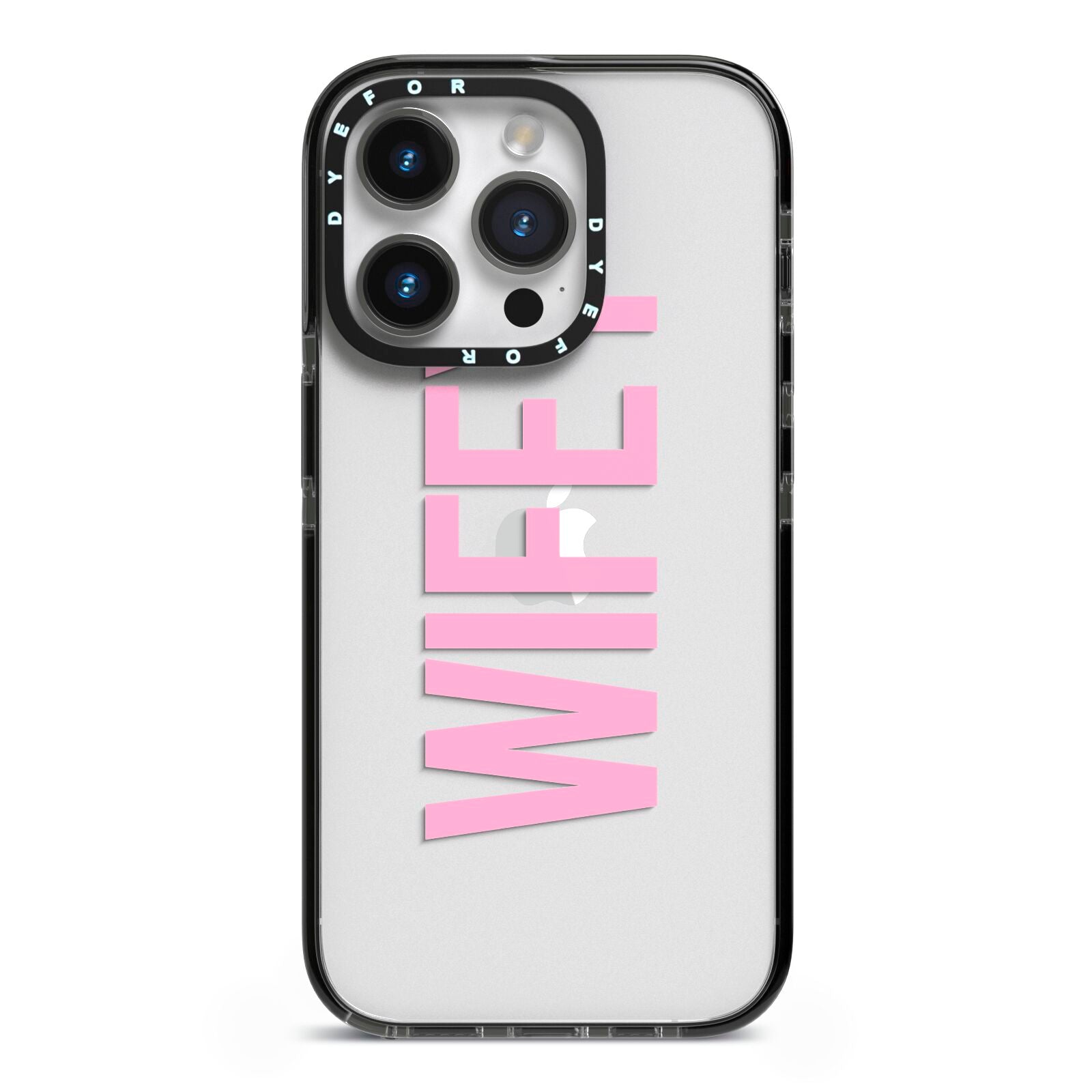 Wifey Pink iPhone 14 Pro Black Impact Case on Silver phone