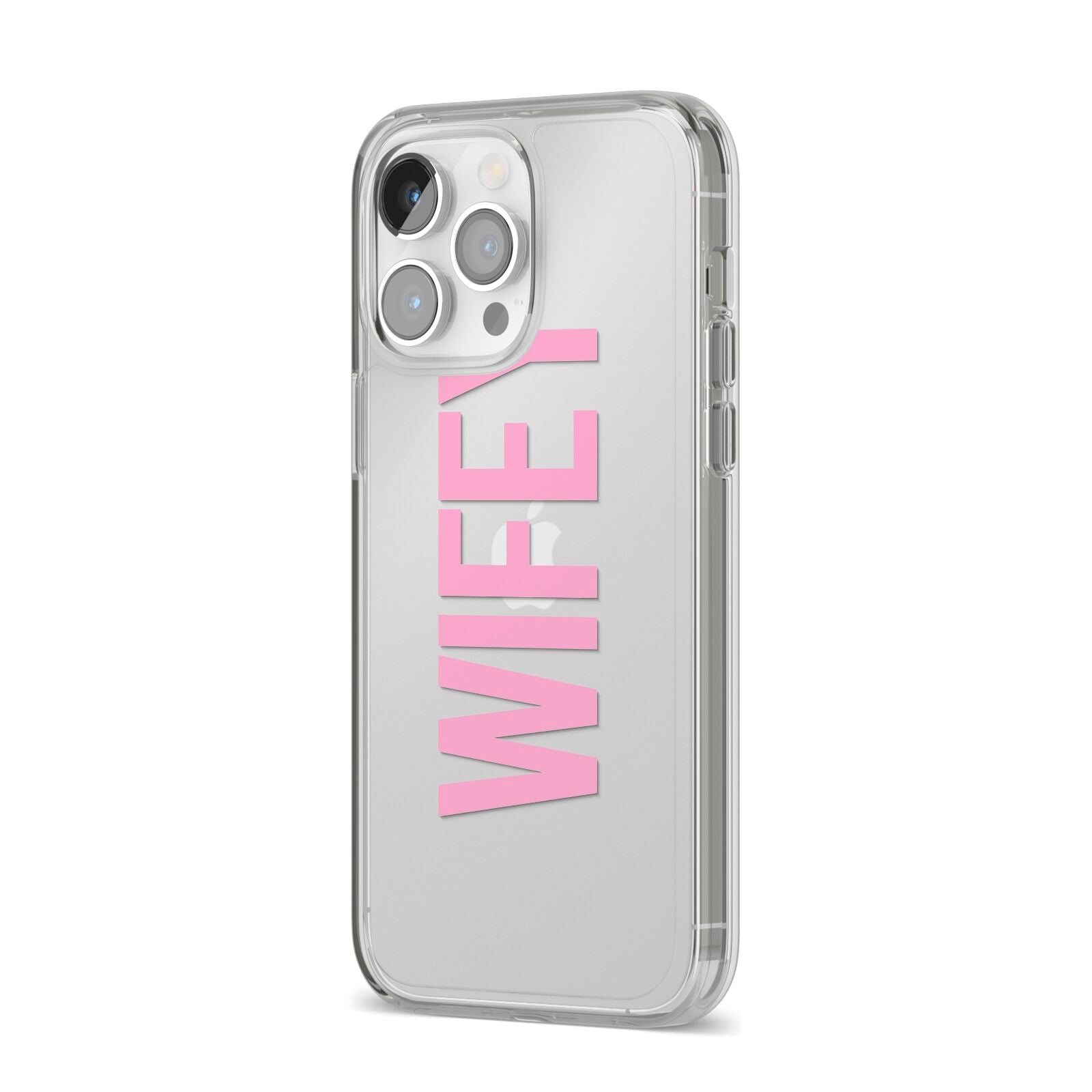 Wifey Pink iPhone 14 Pro Max Clear Tough Case Silver Angled Image