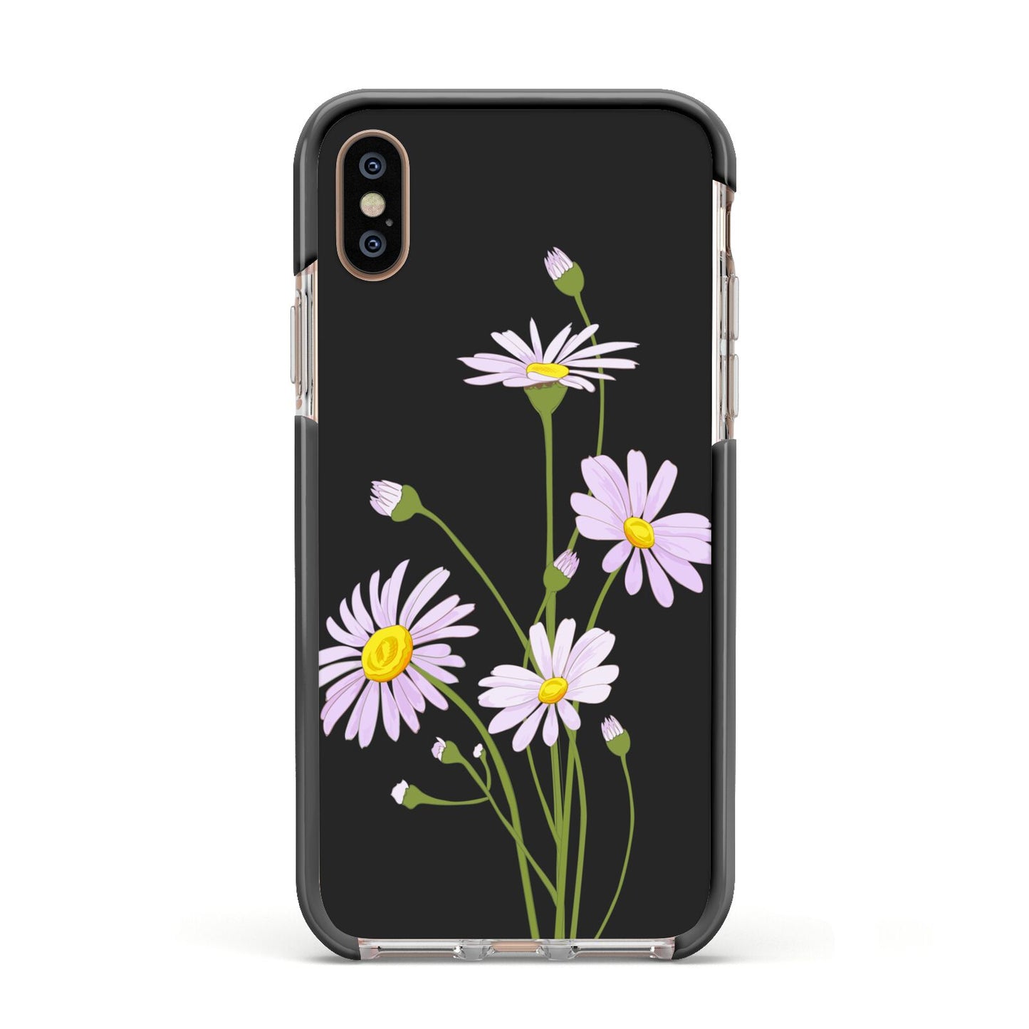 Wild Daisies Apple iPhone Xs Impact Case Black Edge on Gold Phone