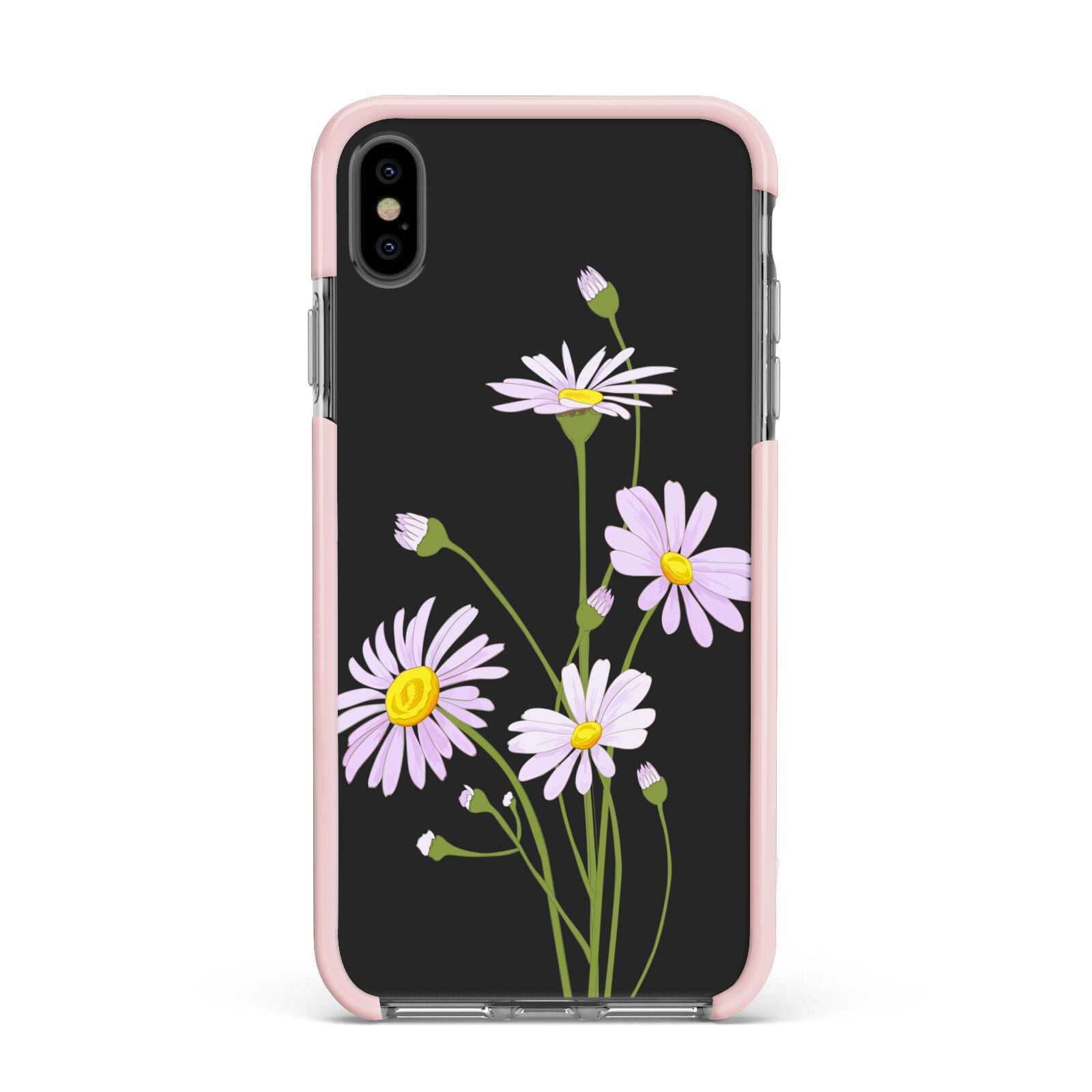 Wild Daisies Apple iPhone Xs Max Impact Case Pink Edge on Black Phone