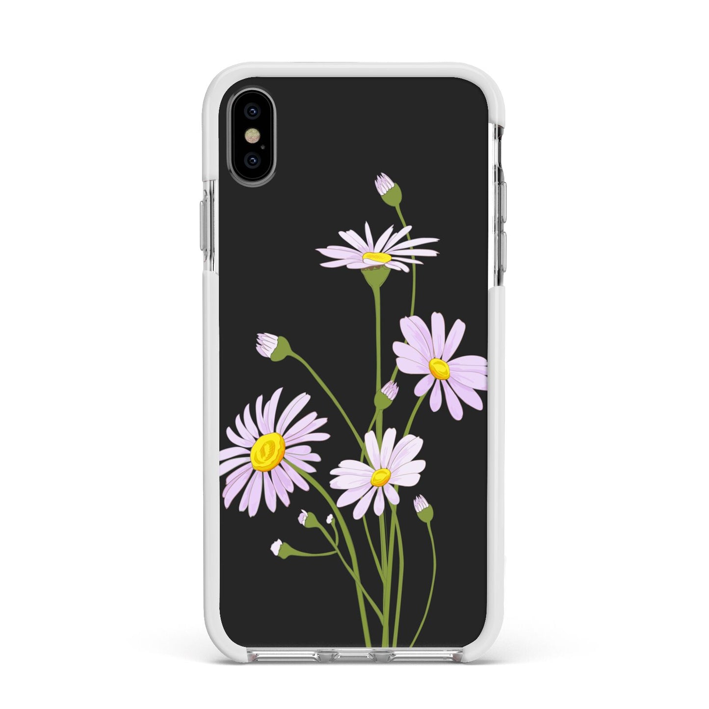 Wild Daisies Apple iPhone Xs Max Impact Case White Edge on Silver Phone