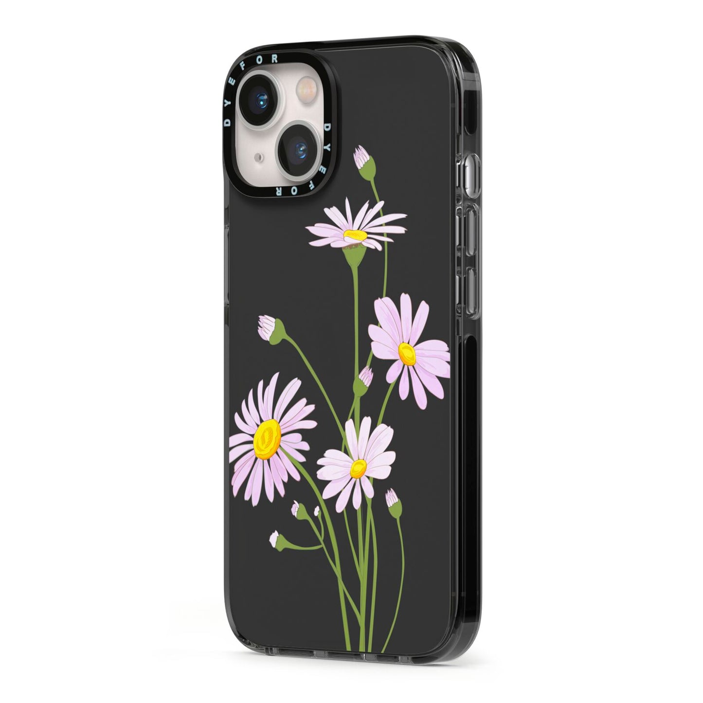 Wild Daisies iPhone 13 Black Impact Case Side Angle on Silver phone