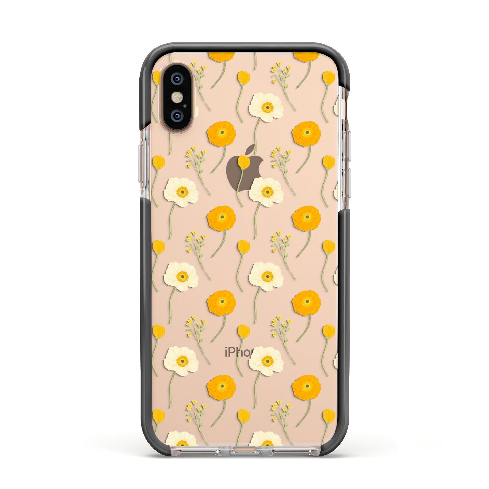 Wild Floral Apple iPhone Xs Impact Case Black Edge on Gold Phone