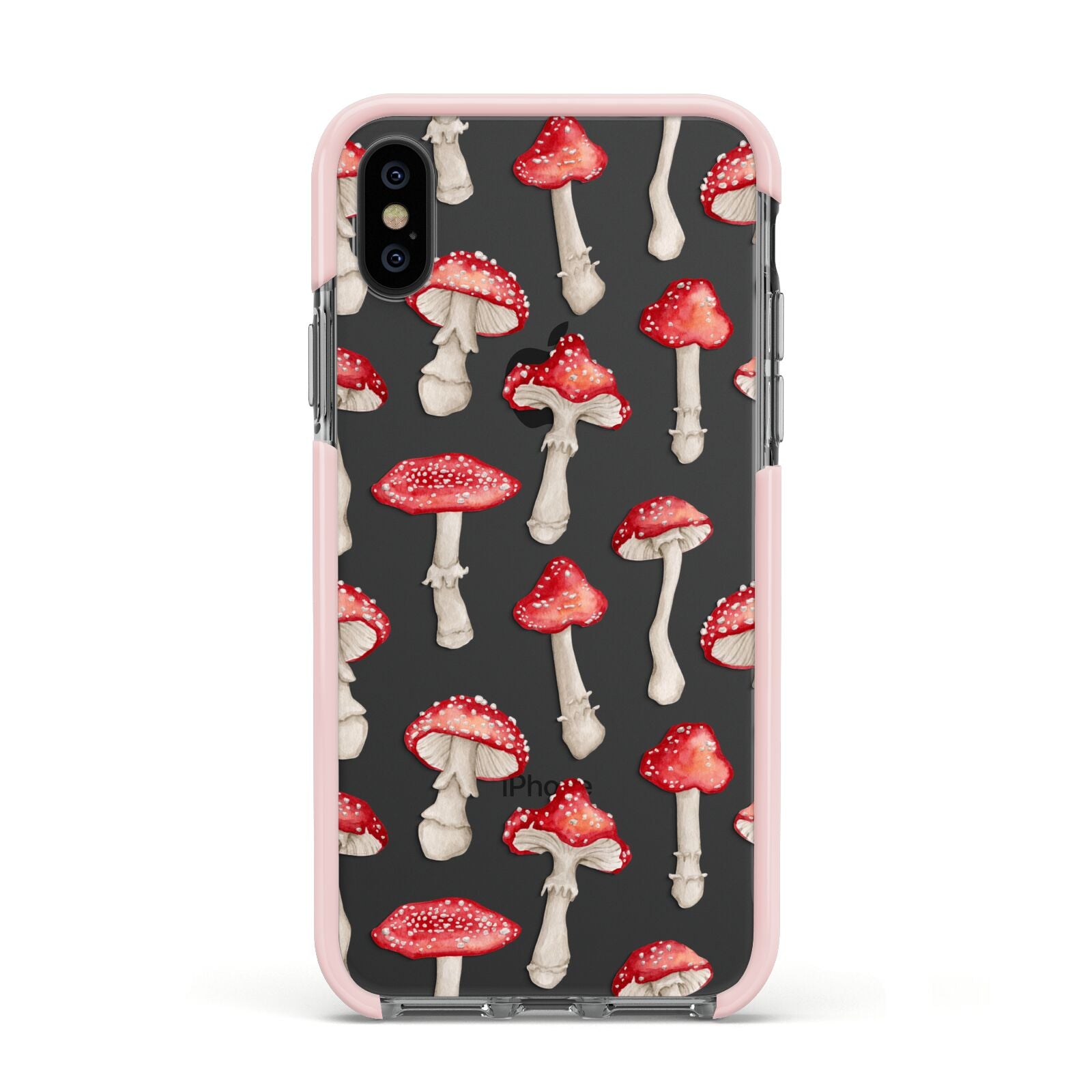 Wild Mushrooms Apple iPhone Xs Impact Case Pink Edge on Black Phone