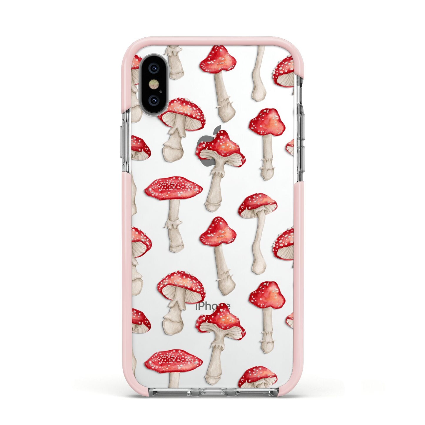 Wild Mushrooms Apple iPhone Xs Impact Case Pink Edge on Silver Phone