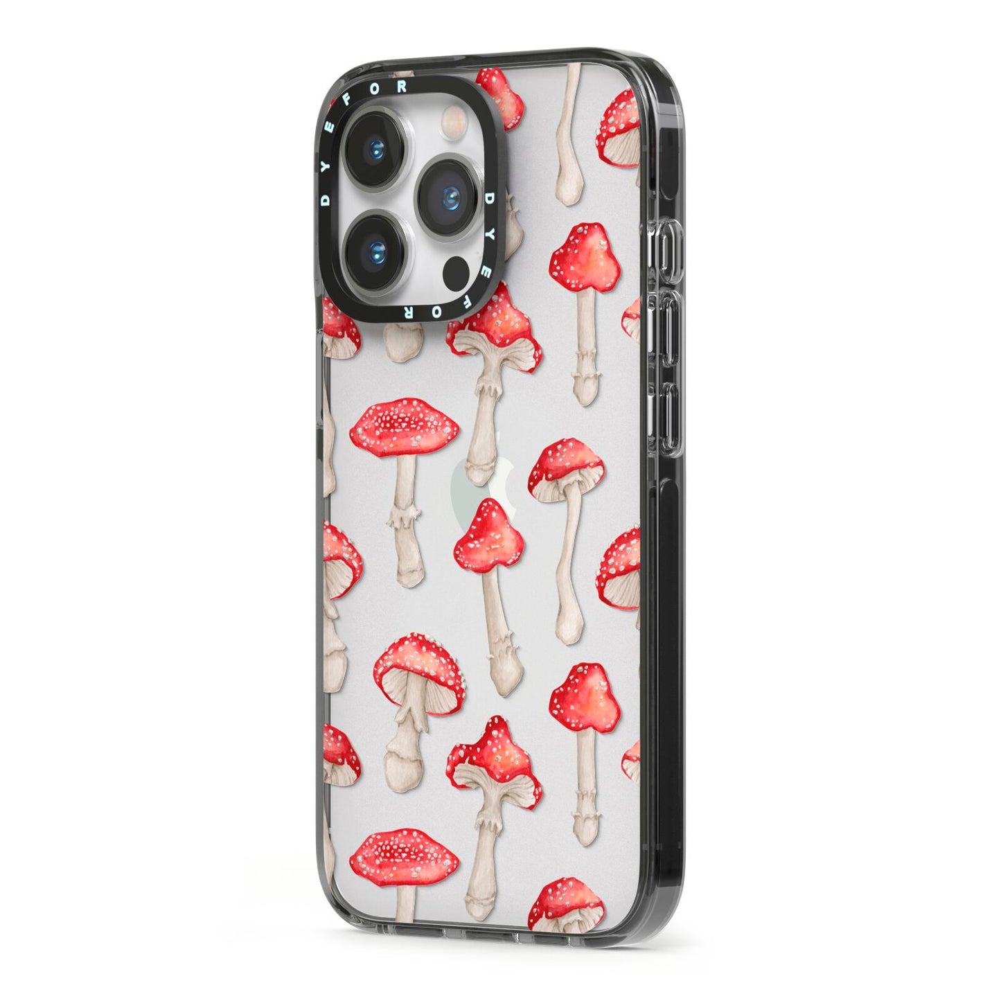 Wild Mushrooms iPhone 13 Pro Black Impact Case Side Angle on Silver phone