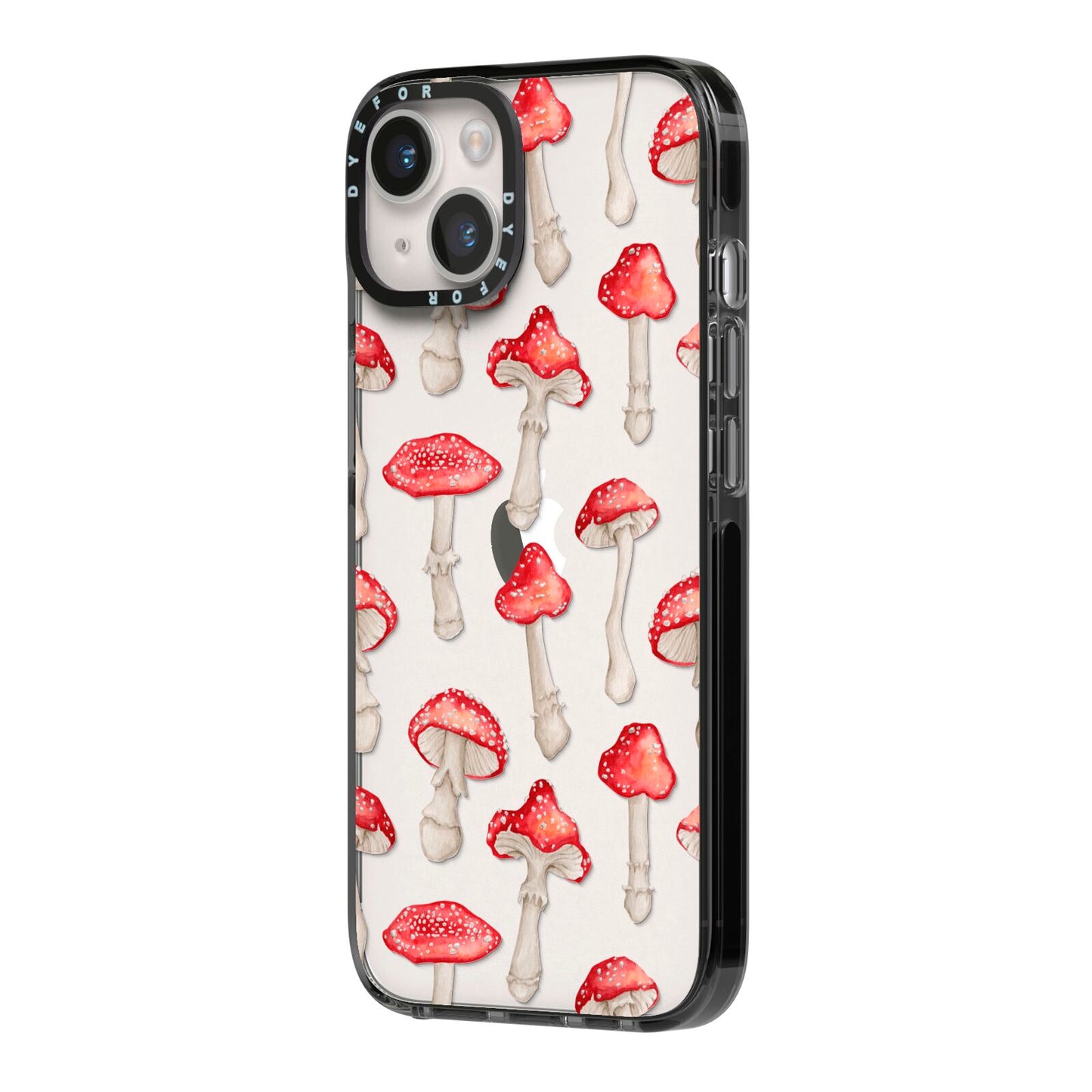 Wild Mushrooms iPhone 14 Black Impact Case Side Angle on Silver phone