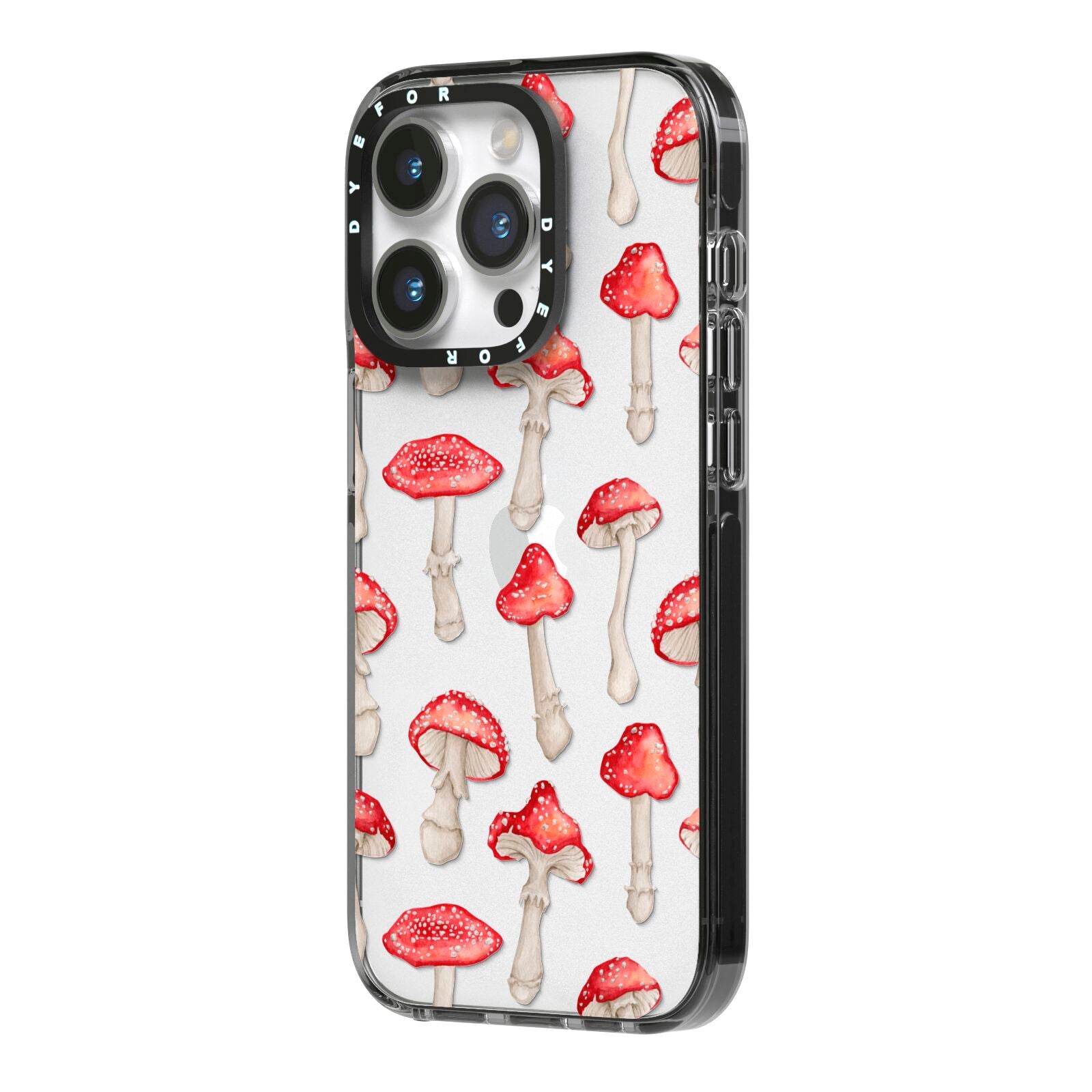 Wild Mushrooms iPhone 14 Pro Black Impact Case Side Angle on Silver phone