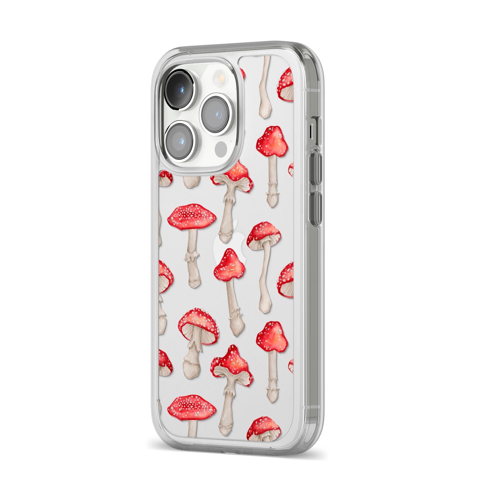 Wild Mushrooms iPhone 14 Pro Clear Tough Case Silver Angled Image