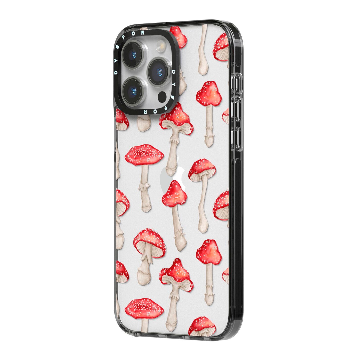 Wild Mushrooms iPhone 14 Pro Max Black Impact Case Side Angle on Silver phone