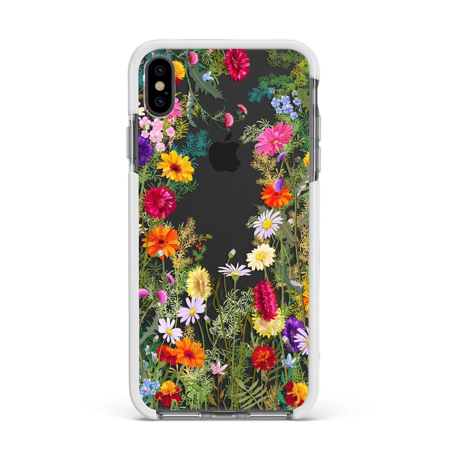 Wildflower Apple iPhone Xs Max Impact Case White Edge on Black Phone