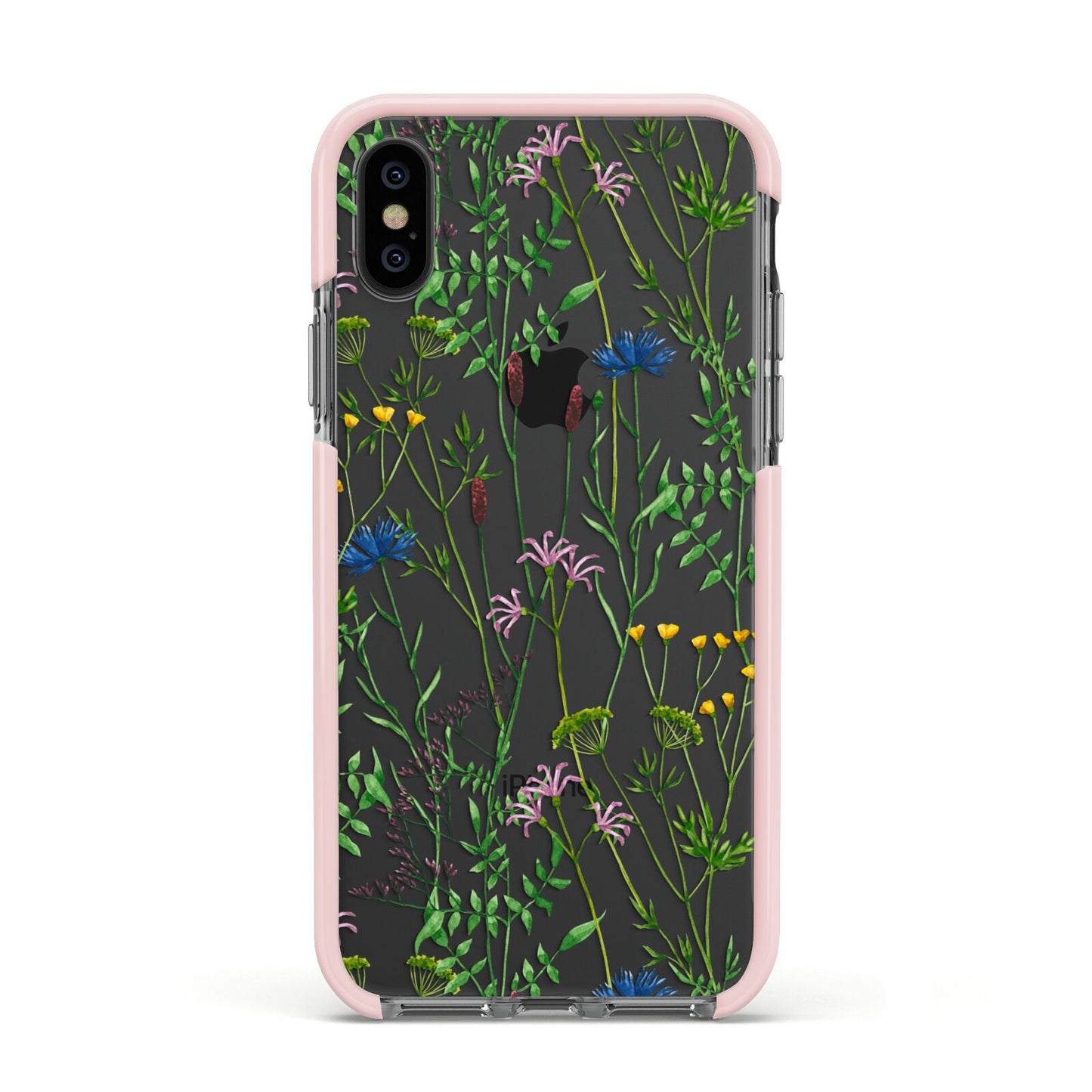 Wildflowers Apple iPhone Xs Impact Case Pink Edge on Black Phone