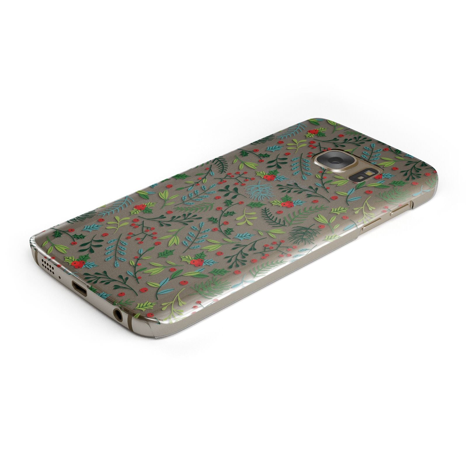 Winter Floral Protective Samsung Galaxy Case Angled Image