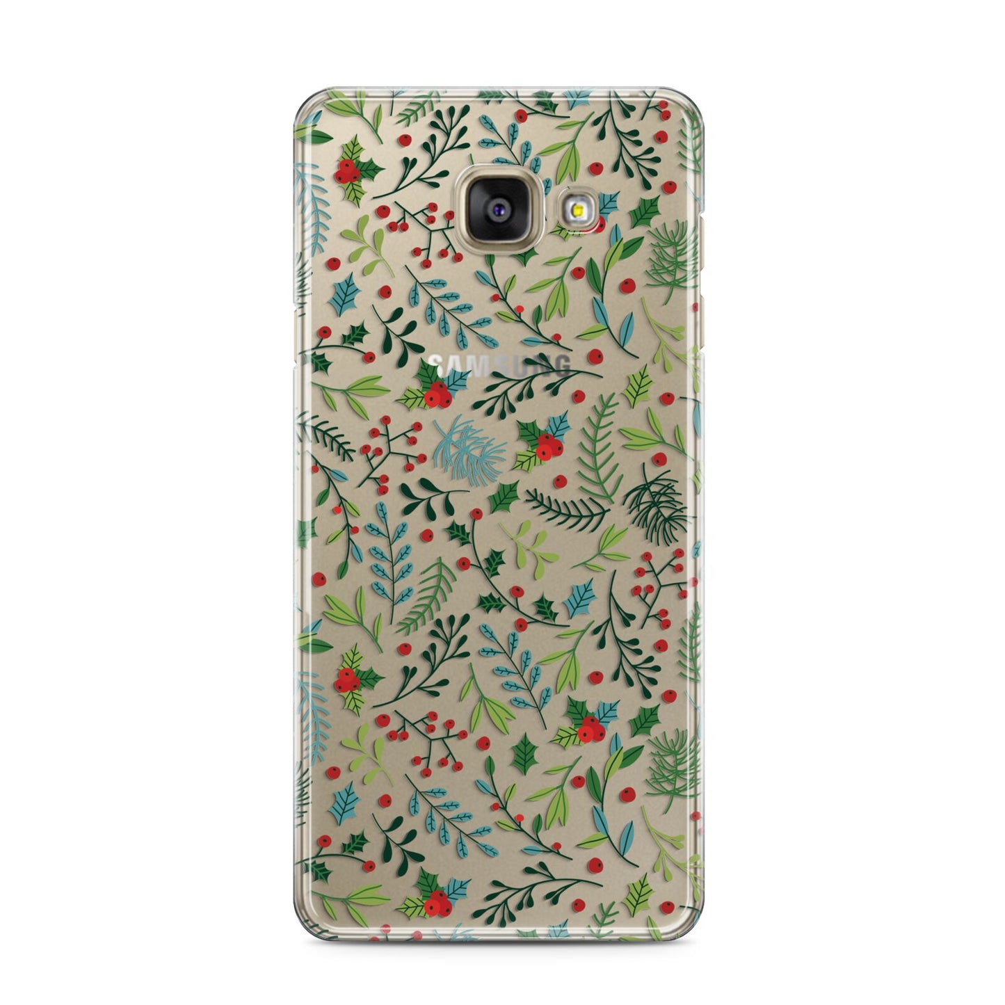 Winter Floral Samsung Galaxy A3 2016 Case on gold phone