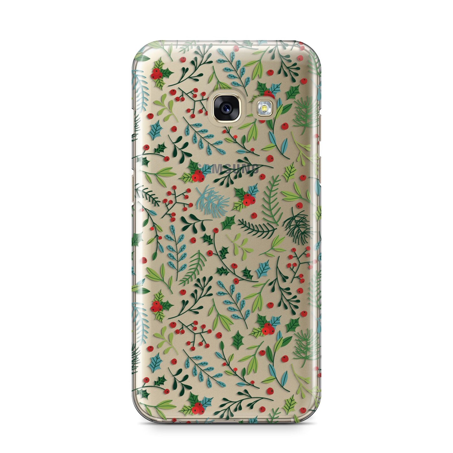 Winter Floral Samsung Galaxy A3 2017 Case on gold phone