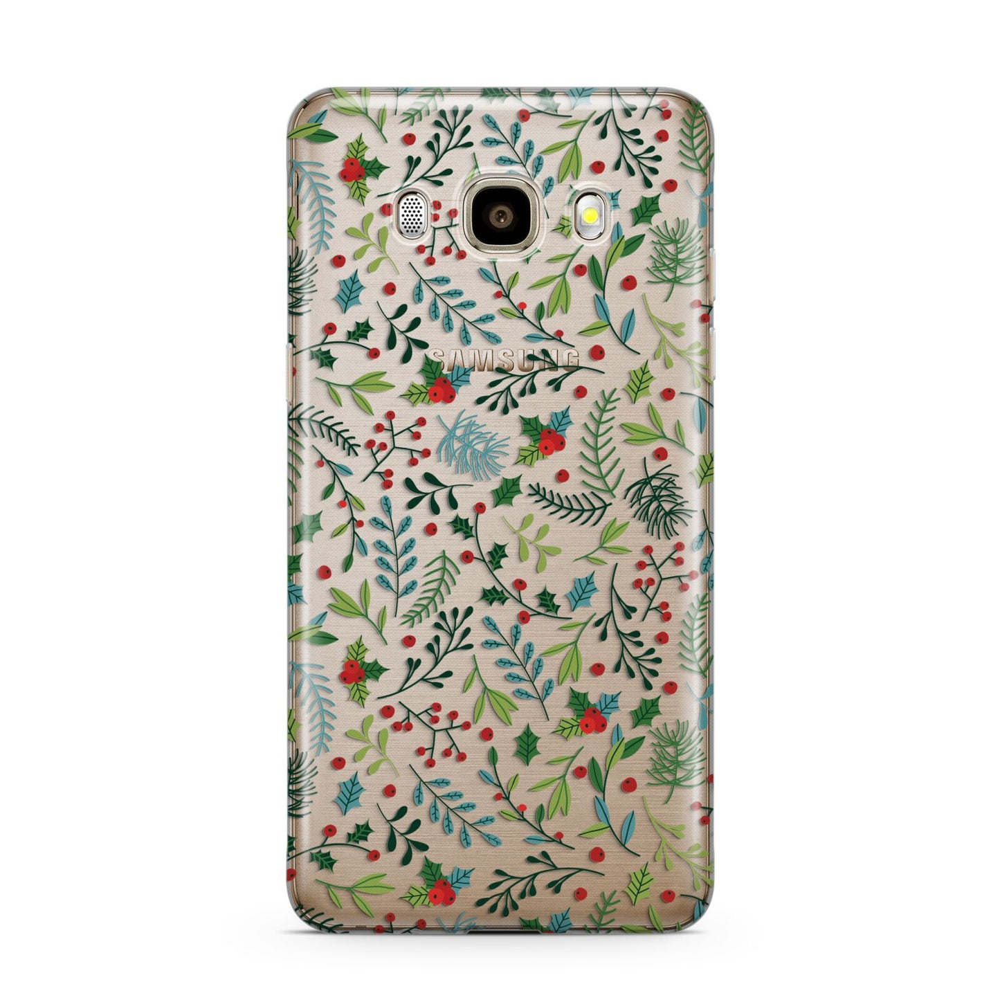 Winter Floral Samsung Galaxy J7 2016 Case on gold phone