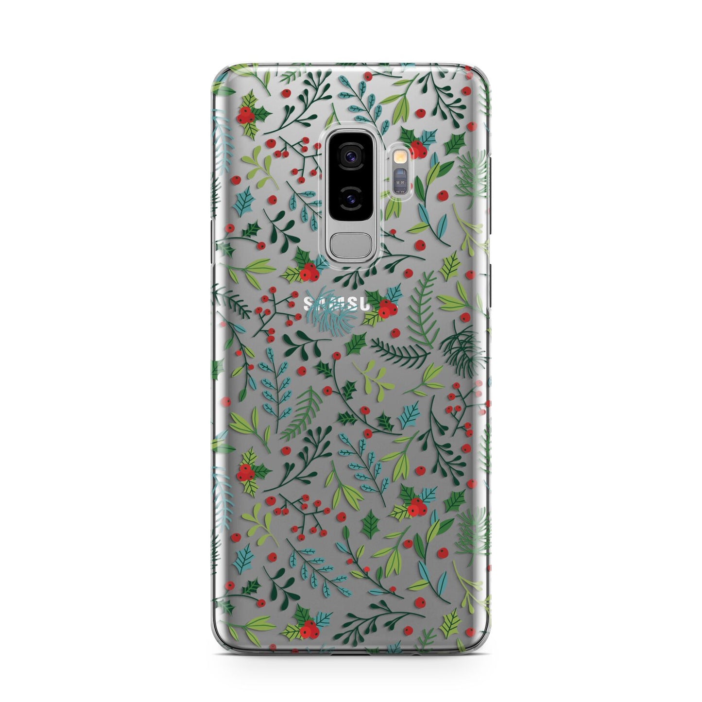 Winter Floral Samsung Galaxy S9 Plus Case on Silver phone