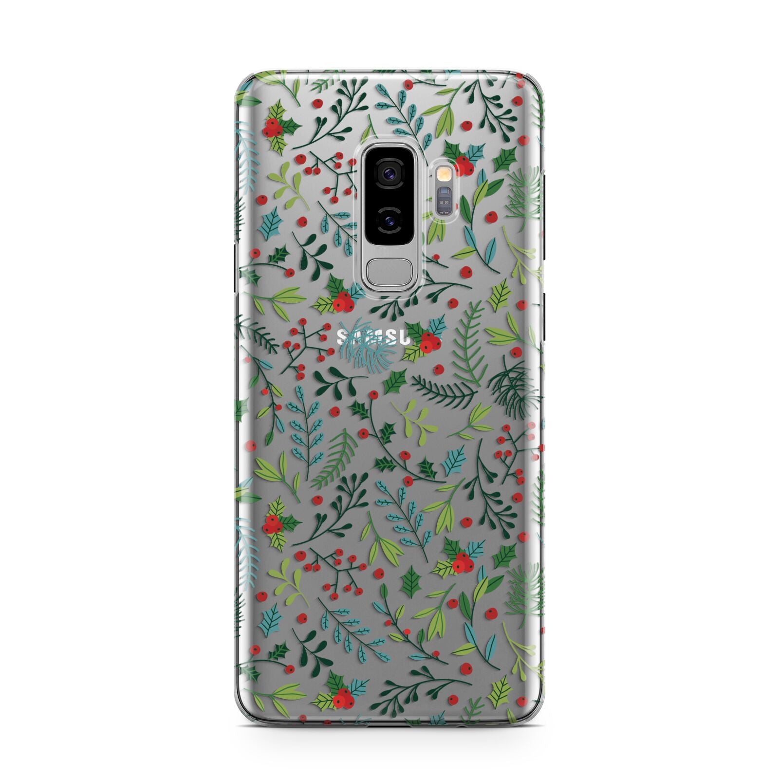 Winter Floral Samsung Galaxy S9 Plus Case on Silver phone