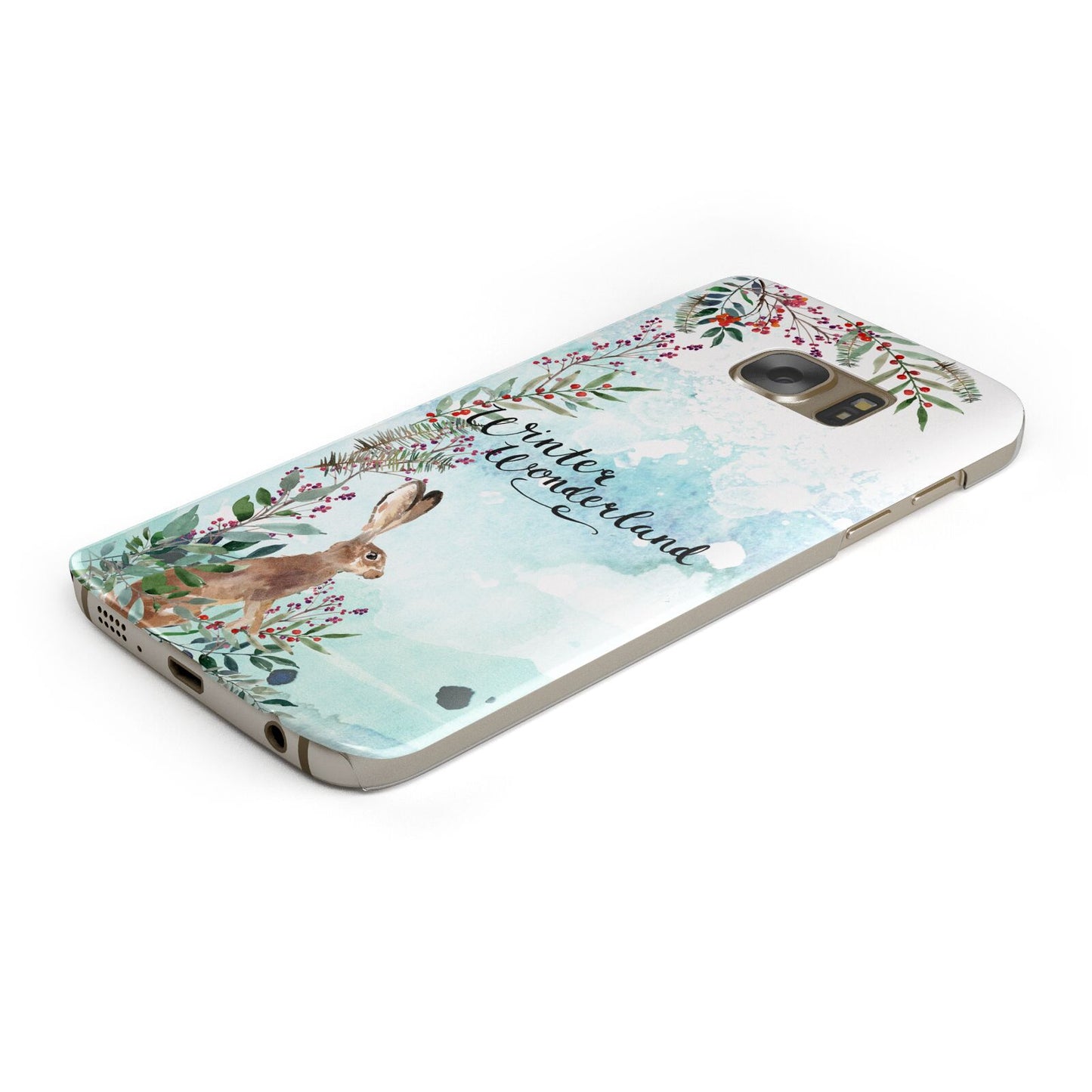 Winter Wonderland Hare Protective Samsung Galaxy Case Angled Image