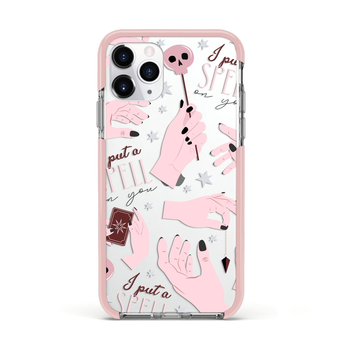 Witches Hands and Tarot Cards Apple iPhone 11 Pro in Silver with Pink Impact Case