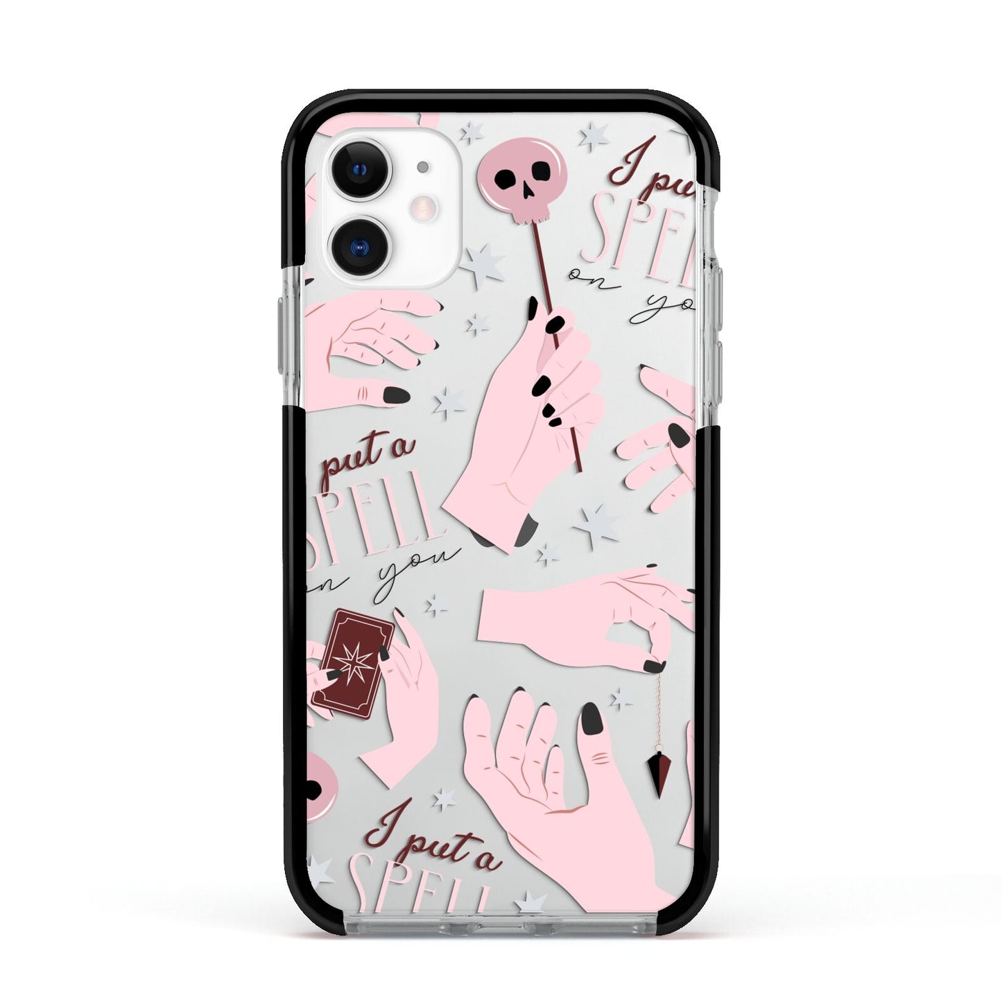 Witches Hands and Tarot Cards Apple iPhone 11 in White with Black Impact Case