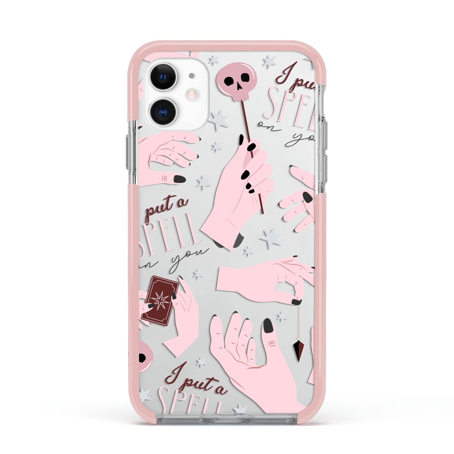 Witches Hands and Tarot Cards Apple iPhone 11 in White with Pink Impact Case