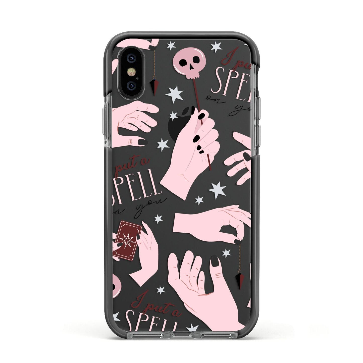 Witches Hands and Tarot Cards Apple iPhone Xs Impact Case Black Edge on Black Phone